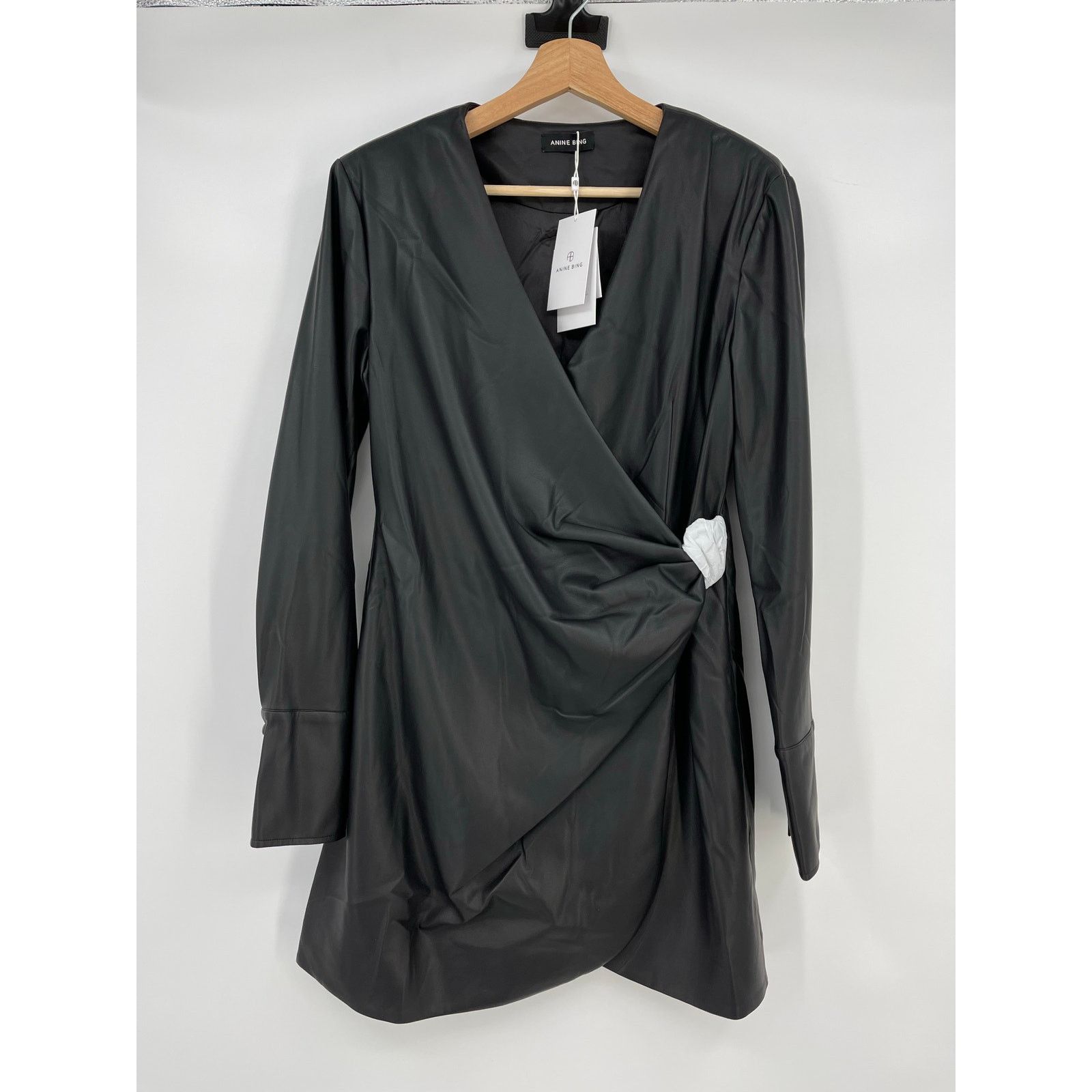 Anine Bing Anine Bing | NWT Joey Dress Black Faux Leather Wrap Dress M Size M / US 6-8 / IT 42-44 - 5 Thumbnail