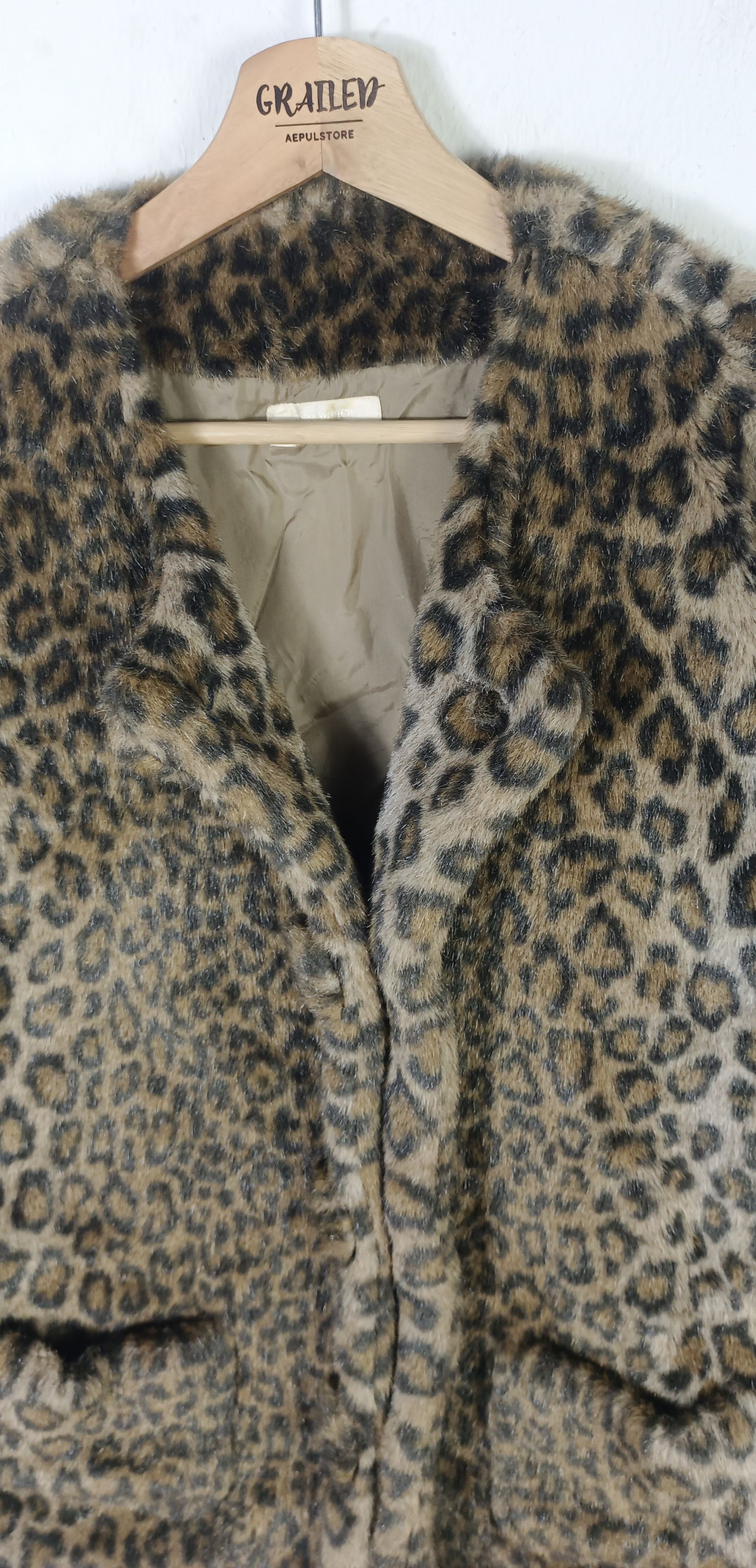 Japanese Brand Vintage🔥 Olive House Faux Fur Leopard Coat Size L / US 10 / IT 46 - 3 Thumbnail