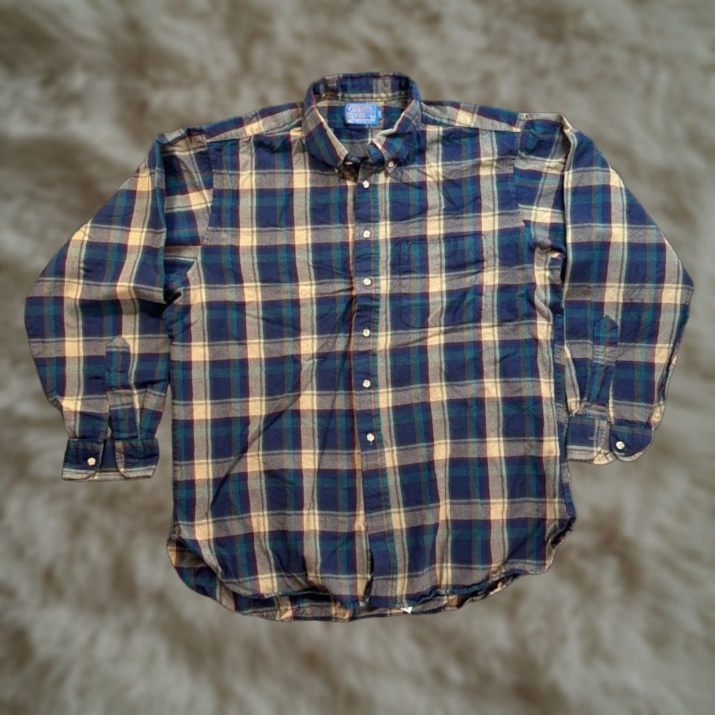 Pendleton Plaid Flannel Button Down Shirt Adult Extra Large Blue Wool Mens
