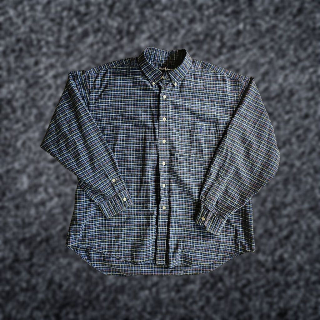 Ralph Lauren VINTAGE Ralph Lauren Big Shirt Button-Up Plaid Check Pony Logo Mens Size XL Blue Button-Down Collar 90s Classic, 100% Cotton, Regular Fit Size US XL / EU 56 / 4 - 1 Thumbnail