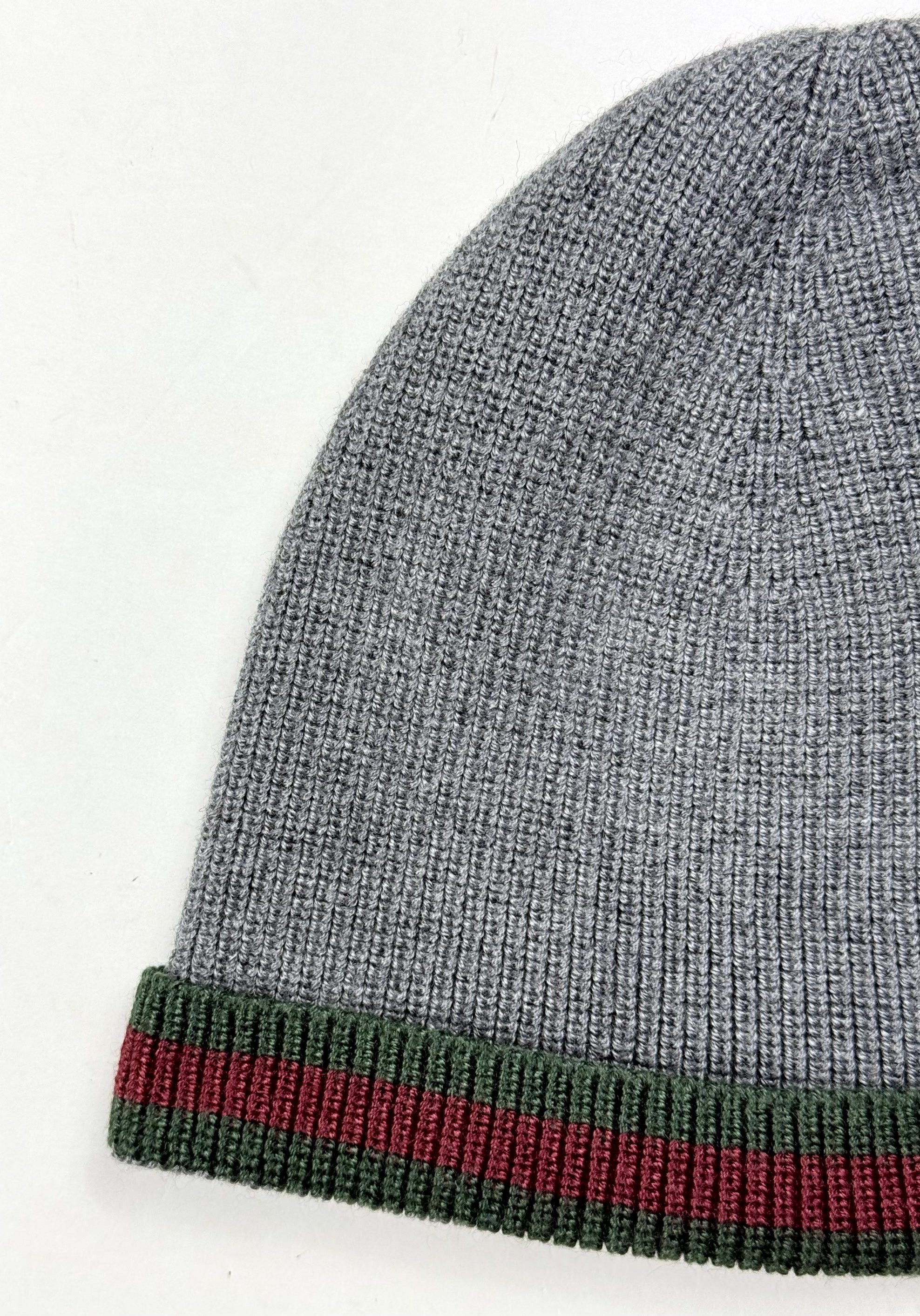 Gucci Gucci Web Stripe Wool & Silk Grey Knitted Beanie Hat Size ONE SIZE - 3 Thumbnail