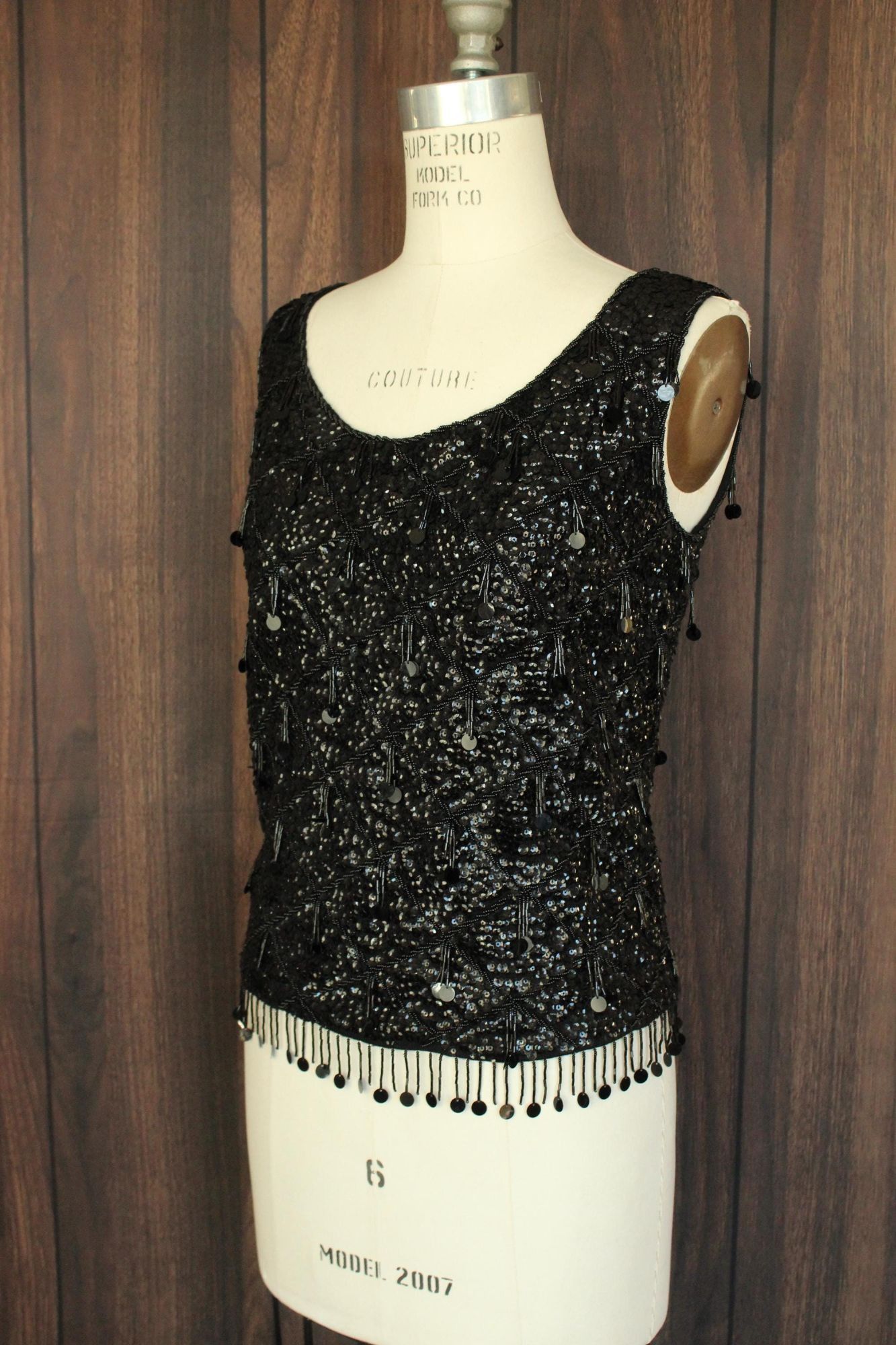 Vintage Vintage 1960s Sweater Top, Volup Orbach's Black Wool Beaded Size XL / US 12-14 / IT 48-50 - 7 Thumbnail