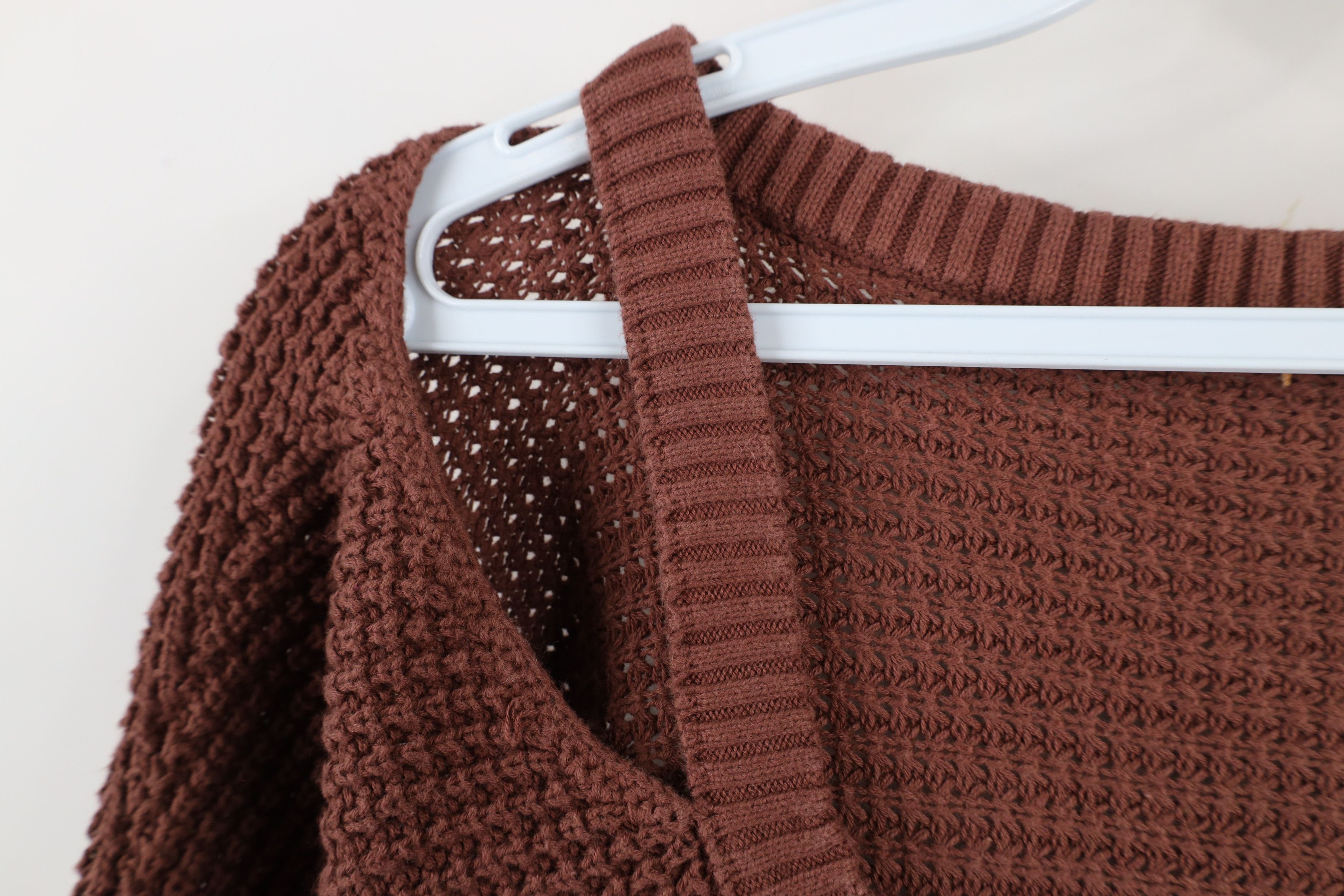 Free People × Vintage Free People Fringed Cold Shoulder Thermal Knit Sweater Brown Size L / US 10 / IT 46 - 5 Thumbnail