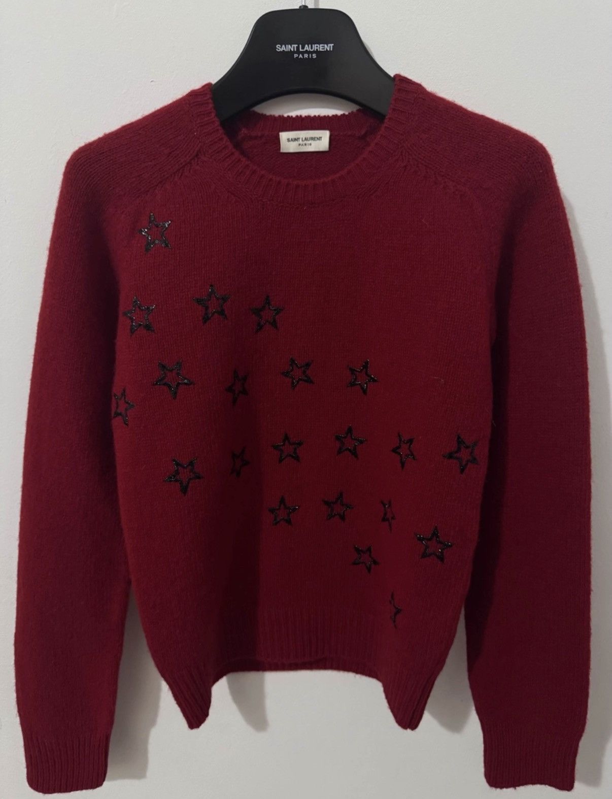 Saint Laurent Paris SLP 15FW Burgundy Scale Embroidered Star Sweater Size US S / EU 44-46 / 1 - 1 Thumbnail