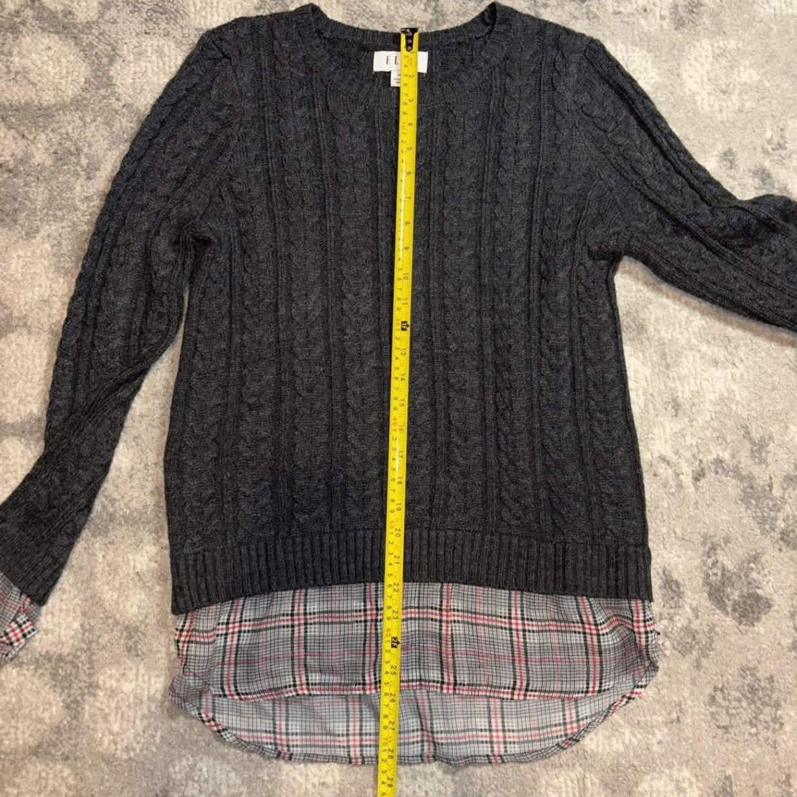 Other Y2K Elle Cable Knit Plaid Layered Sweater Size M / US 6-8 / IT 42-44 - 5 Thumbnail