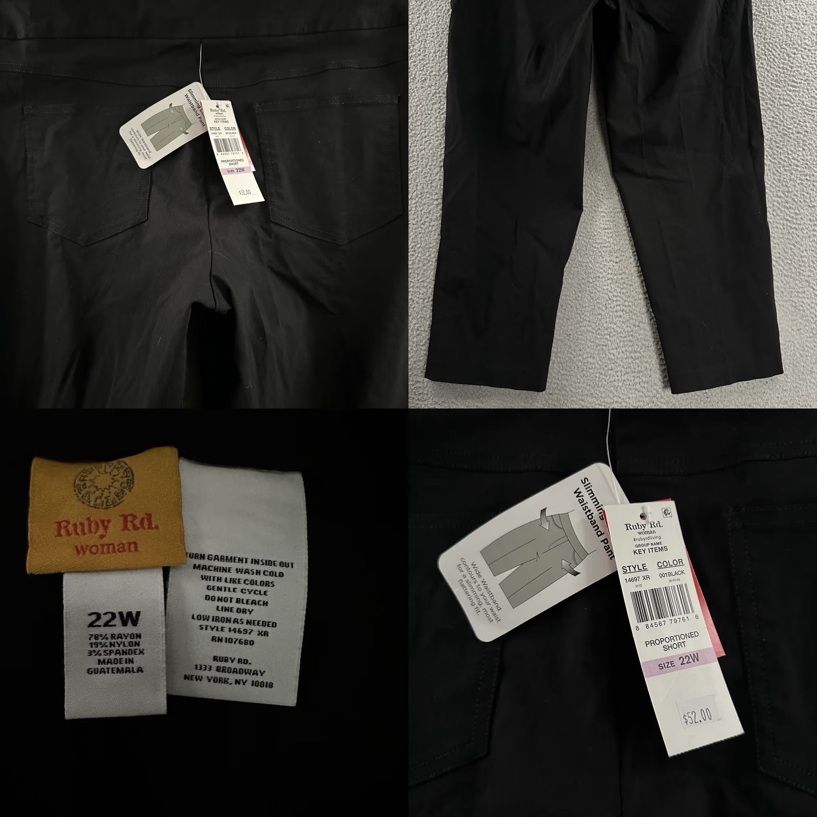 Vintage Ruby Rd Womens Pants Black 22W Slimming Contour Waistband Rayon Blend Size 40" / US 18 - 9 Thumbnail