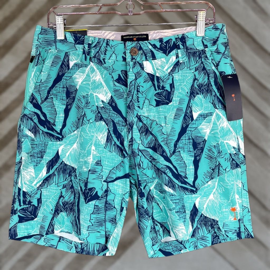 Vintage Margaritaville Mens Shorts Turquoise UPF 30+ Quick Dry 4 Way Stretch (S) 30 Bermuda Beach Casual Relaxed Mens 30 Blue Floral 7in Inseam Size US 30 / EU 46 - 1 Thumbnail