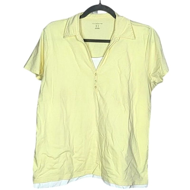 Liz Claiborne Liz Claiborne Yellow V-Neck Polo Short Sleeve Shirt Size XL Size XL / US 12-14 / IT 48-50 - 1 Thumbnail