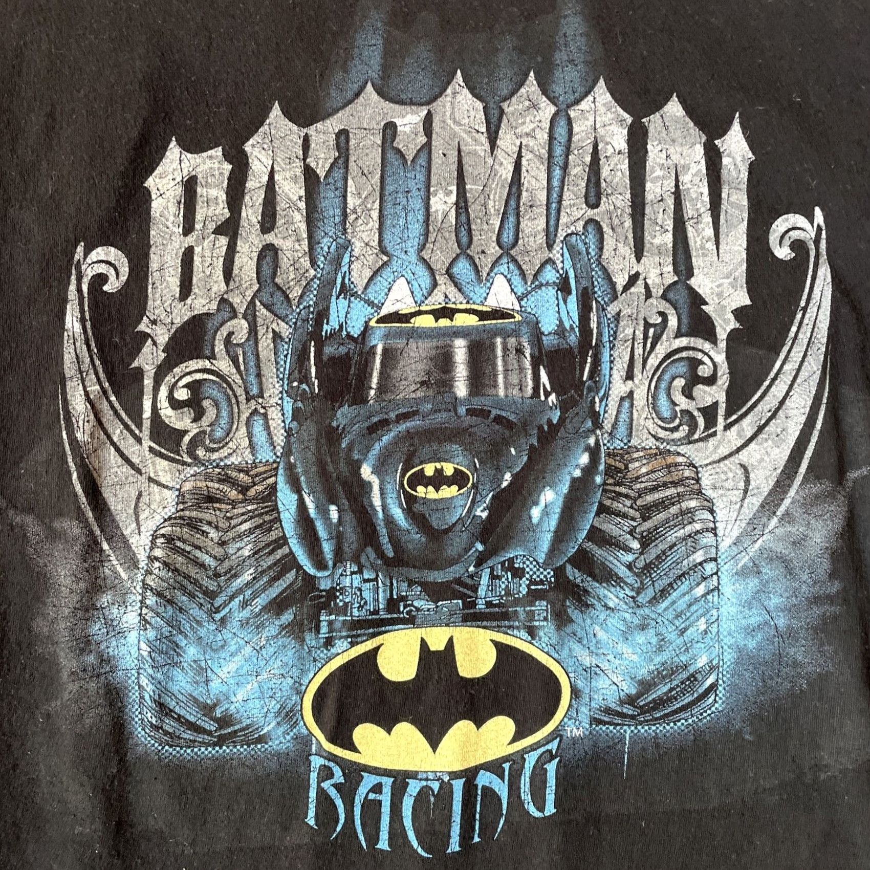 Vintage VINTAGE B&C Mens Medium Black Graphic Tee BATMAN RACING Monster Truck Tee Shirt Muskel? Size US M / EU 48-50 / 2 - 2 Thumbnail