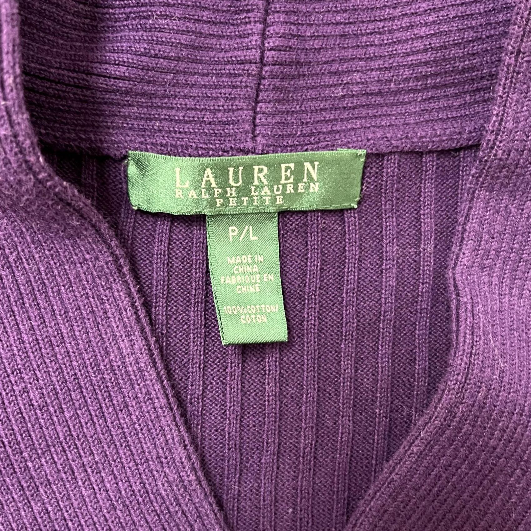 Ralph Lauren Lauren Ralph Lauren Sweater Womens Petite Large Purple Ribbed Cotton Pullover Size L / US 10 / IT 46 - 2 Thumbnail