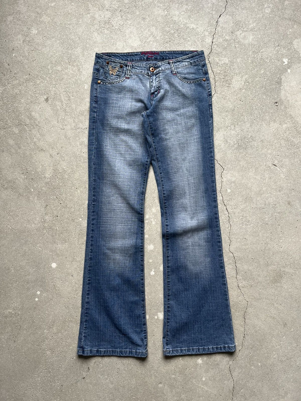 Hysteric Glamour × If Six Was Nine × Le Grande Bleu (L.G.B.) Crazy Y2K flared IfSixWasNine LGB style jeans butterfly Size 27" / US 4 / IT 40 - 7 Thumbnail