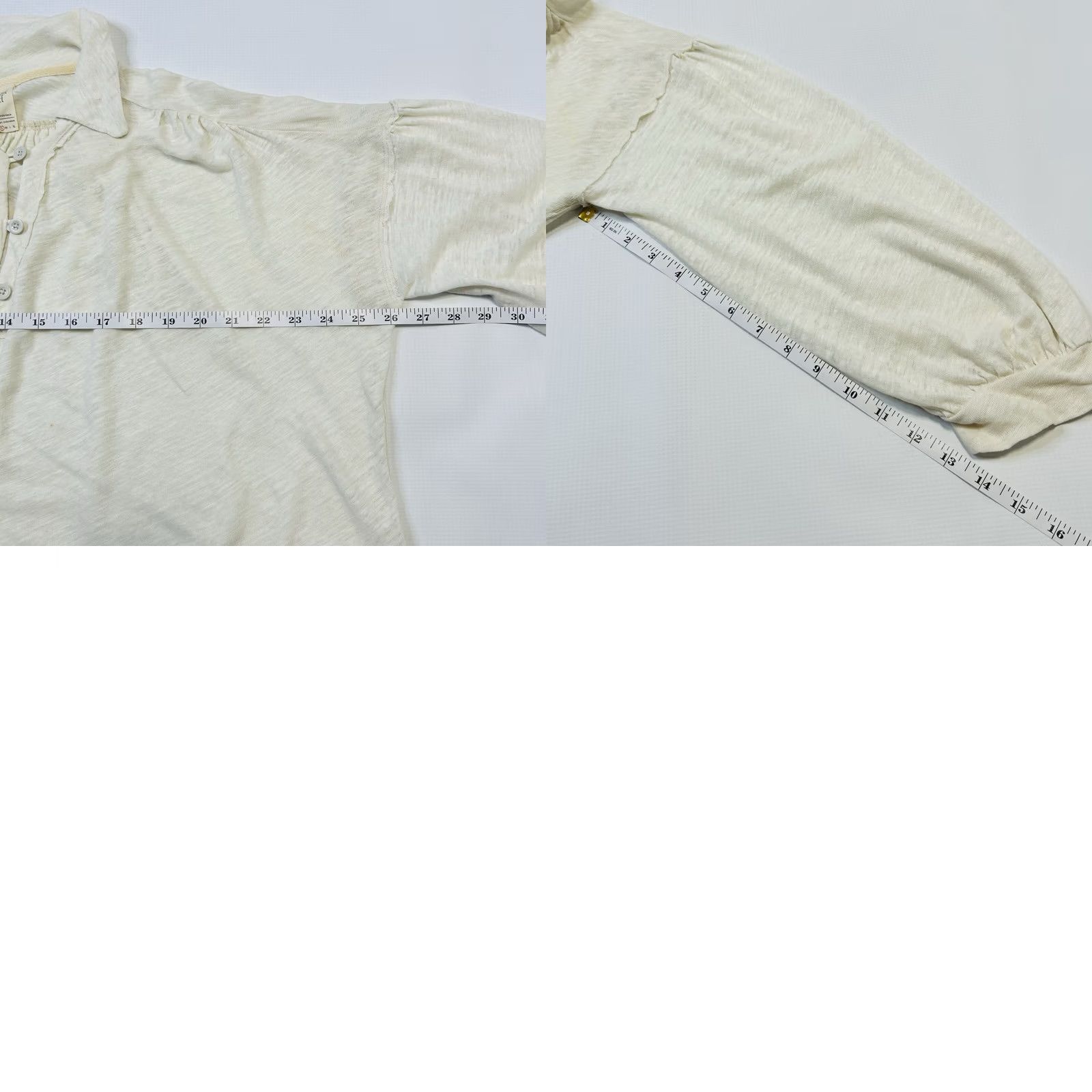 Vintage We The Free Rush Hour Tee Shirt Top Womens S Ivory Linen Bell Sleeve Long Sleeve Ruched Collared Bohemian Shirt Size S / US 4 / IT 40 - 8 Thumbnail