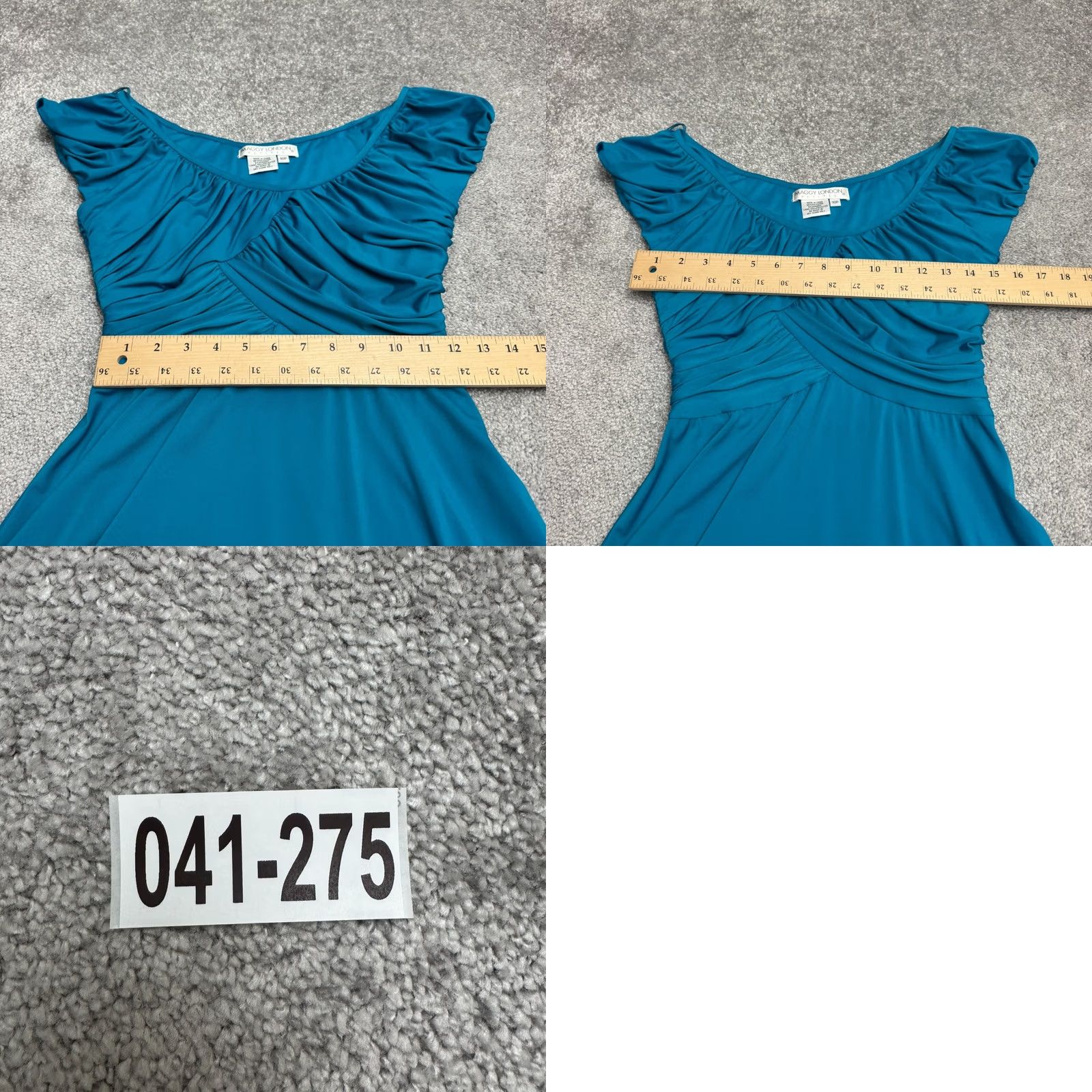 MAGGY LONDON Maggy London A-Line Dress Womens 10P Petite Ruched Wrap Fit & Flare Short Sleeve Teal Blue Size L / US 10 / IT 46 - 8 Thumbnail