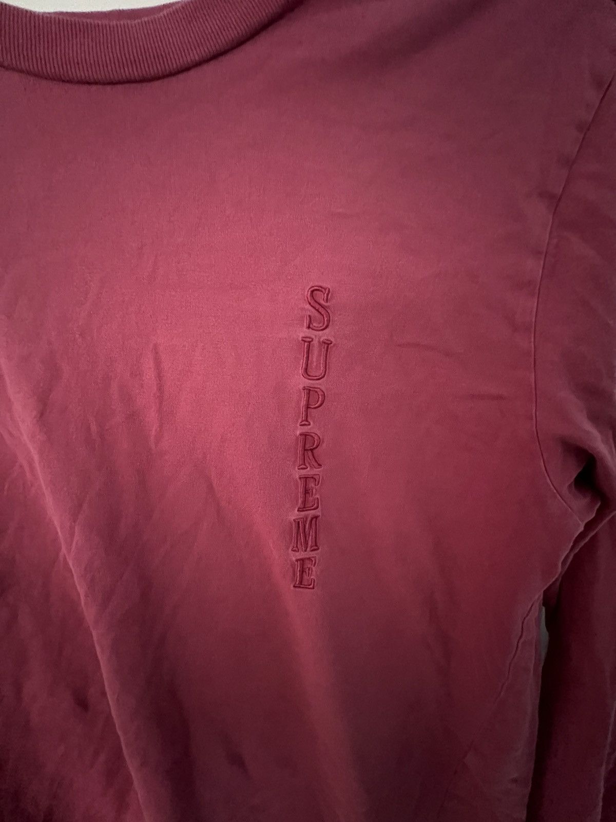 Supreme Supreme Vertical Logo Embroidered Long Sleeve Tee Red Size US S / EU 44-46 / 1 - 2 Thumbnail