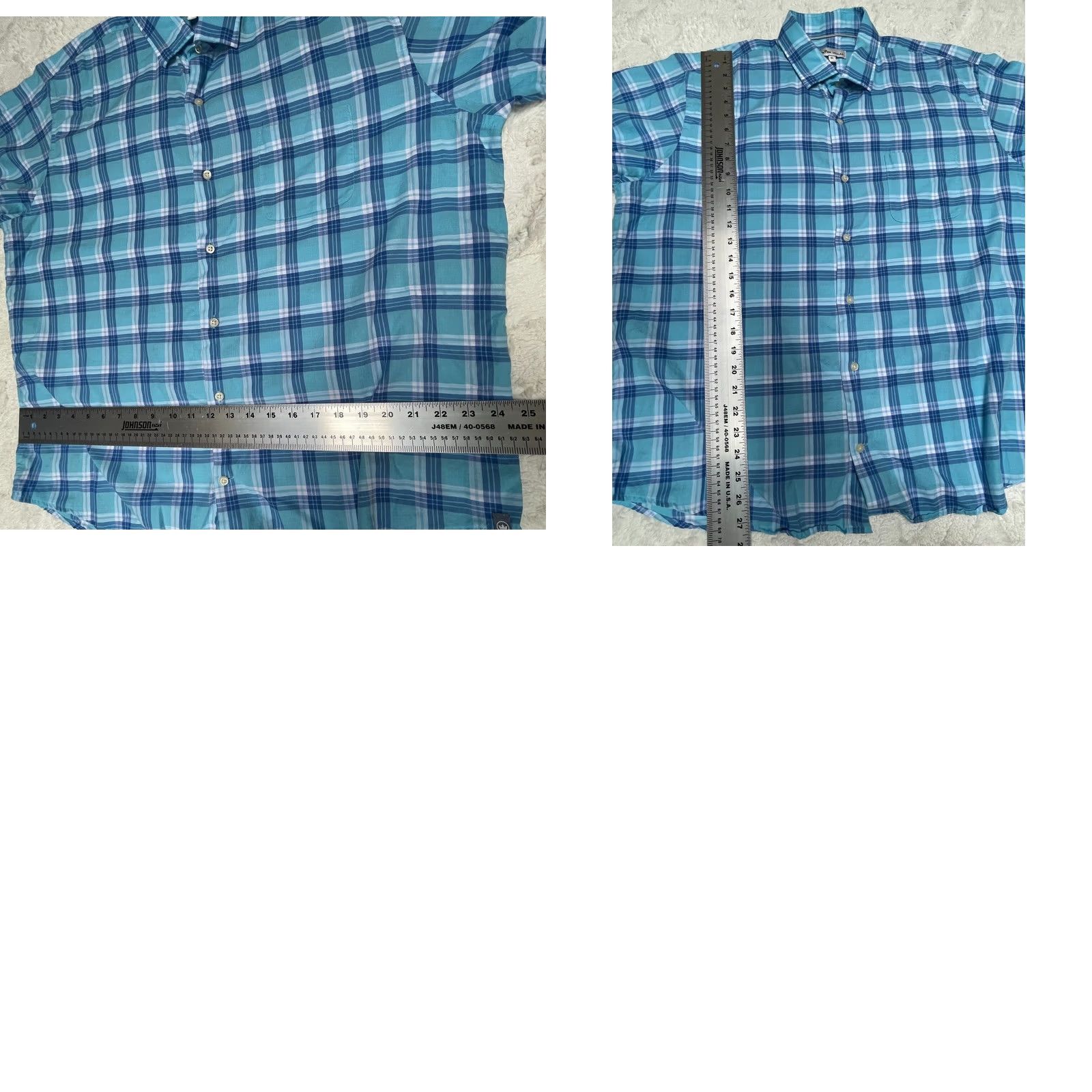 Peter Millar Peter Millar Mens Plaid Shirt Button-Up Short Sleeve XL Blue 100% Cotton Size US XL / EU 56 / 4 - 8 Thumbnail