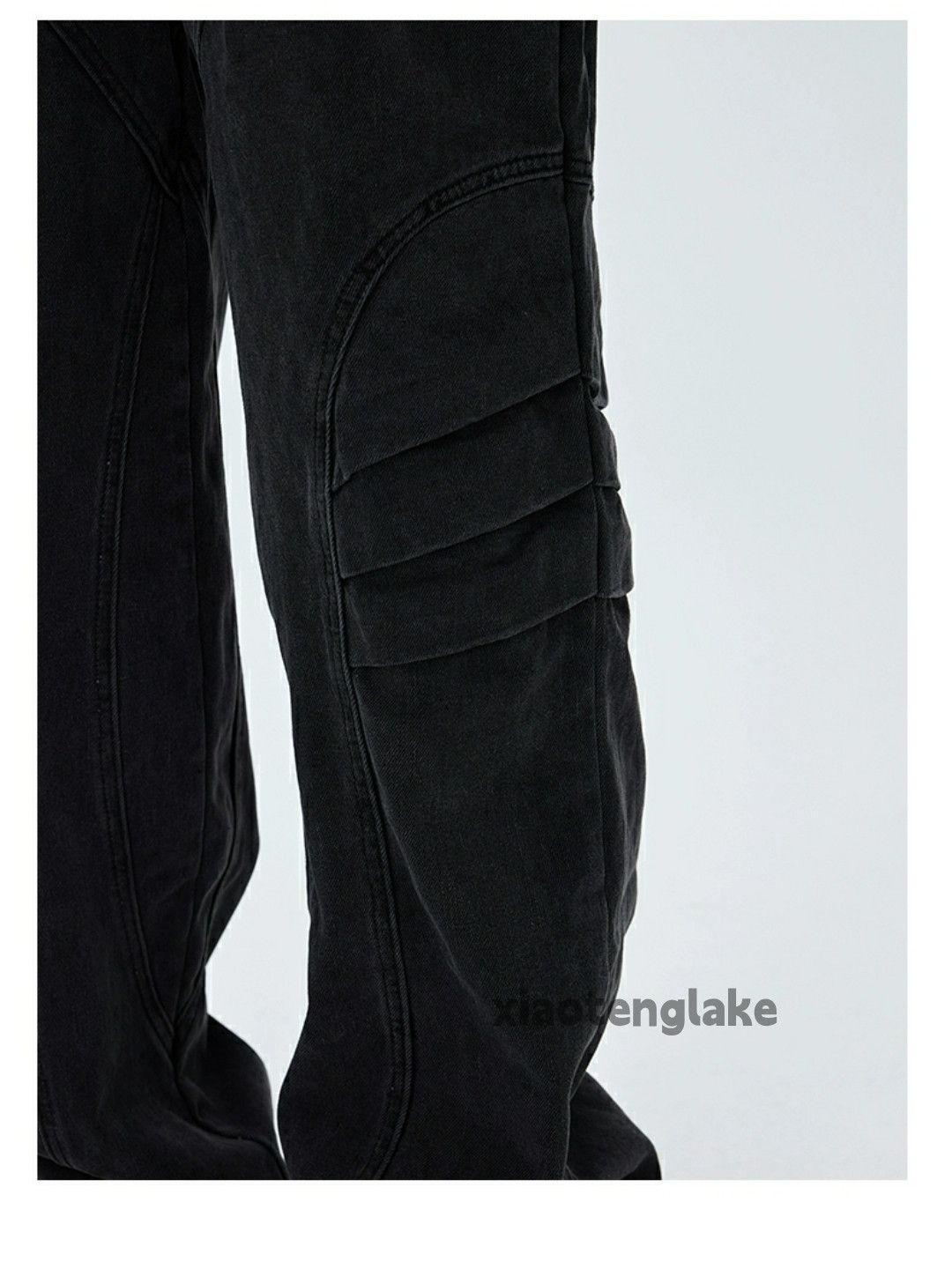loose biker cargo patchwork washed faded jeans