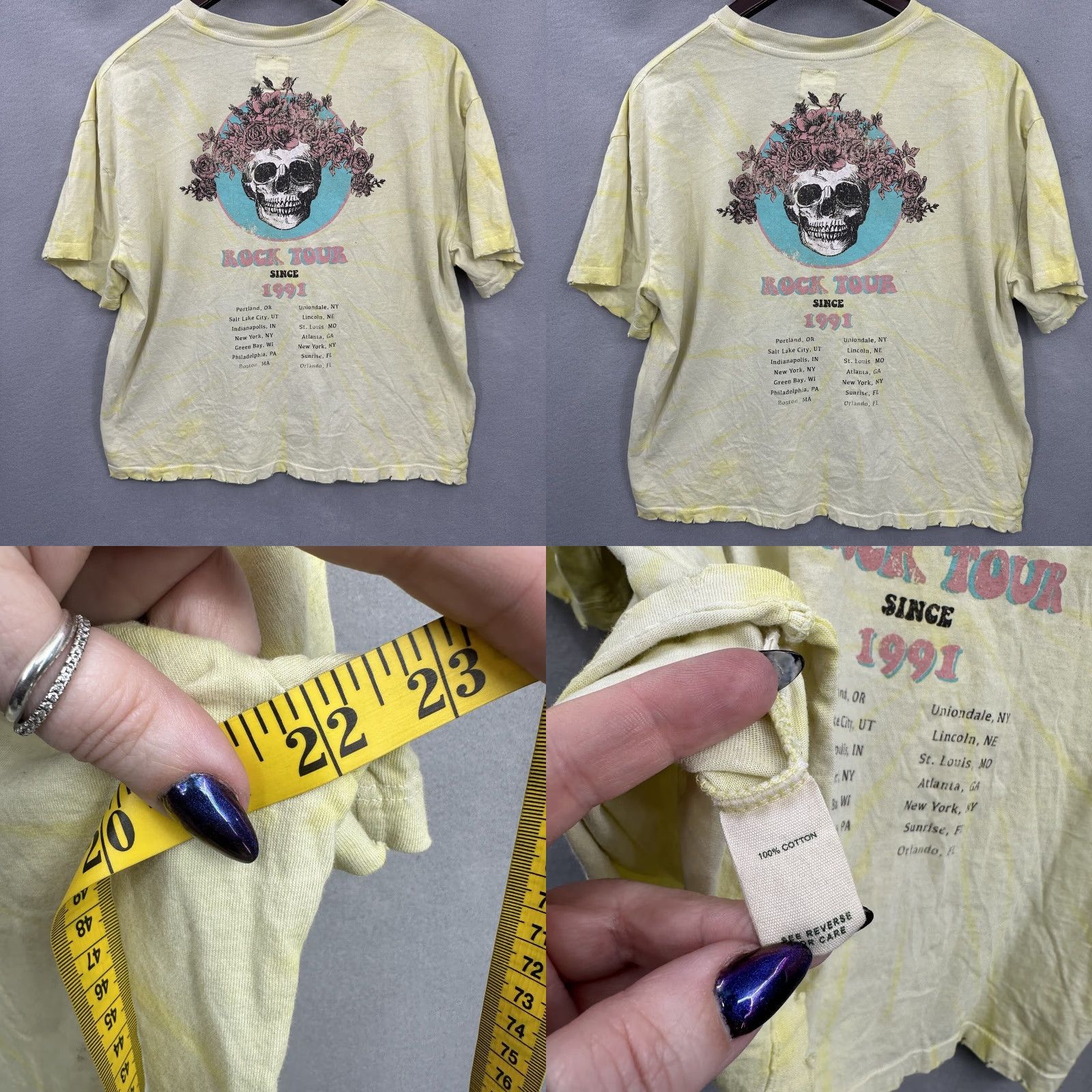 Vintage VINTAGE Modish Rebel T-Shirt Womens Large Yellow Rock Skull 90s Boys Mens? Size L / US 10 / IT 46 - 8 Thumbnail