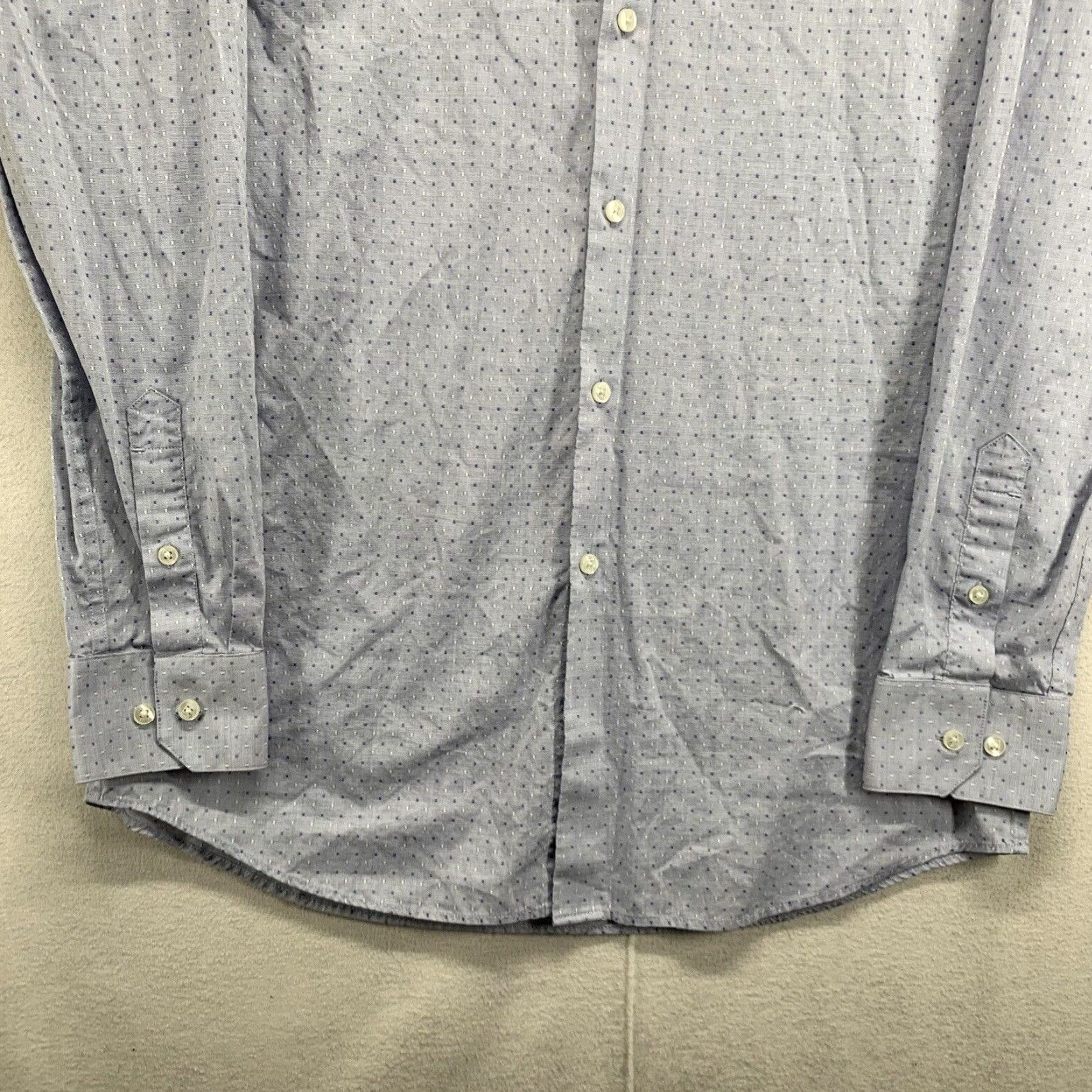 Perry Ellis Vintage Perry Ellis Portfolio Men’s Slim Fit Dress Shirt Blue Spotted 90s Business Casual Travel M Size 40R - 7 Thumbnail