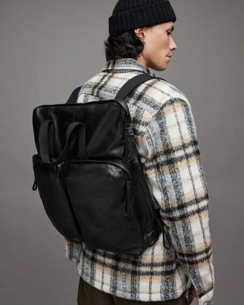 Allsaints Force Leather Backpack Black, Men's
