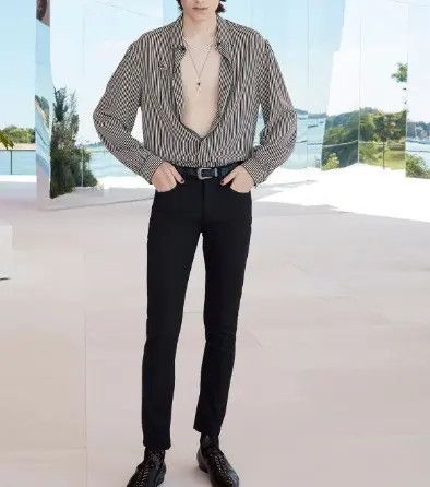 Saint Laurent Paris o1bcso1str0924 Striped Crepe Oversized Shirts in Black/White Size US XXL / EU 58 / 5 - 3 Thumbnail