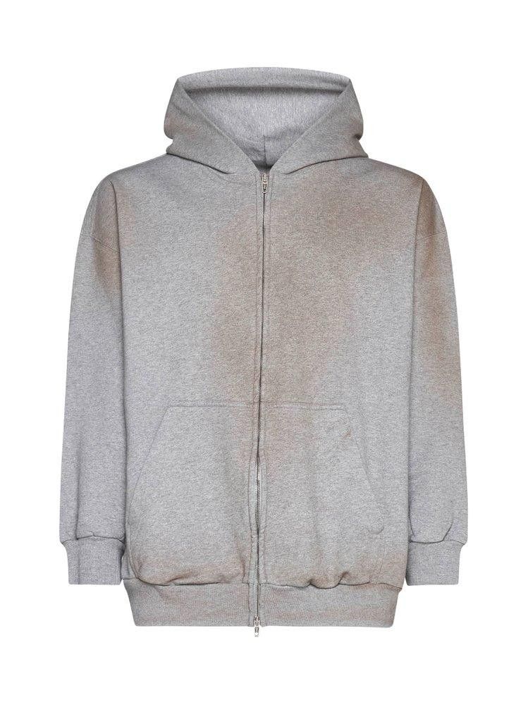 Fadded Worn Out Effect Cotton Zip Hoodie in Grey