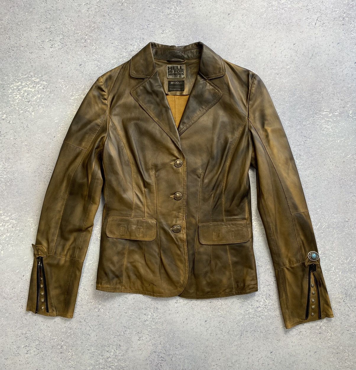 image of Avant Garde Luxury Women’S Leather Jacket Hell Is For Heroes Size Medium in Brown, Women's