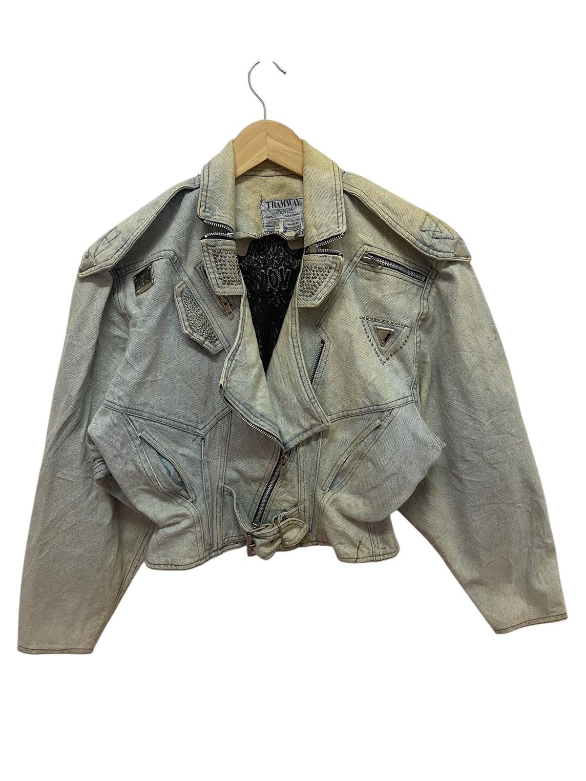 Designer × Vintage VINTAGE DISTRESSED DENIM TRAMWAY CROP JACKET FRANCE Size XS / US 0-2 / IT 36-38 - 1 Thumbnail
