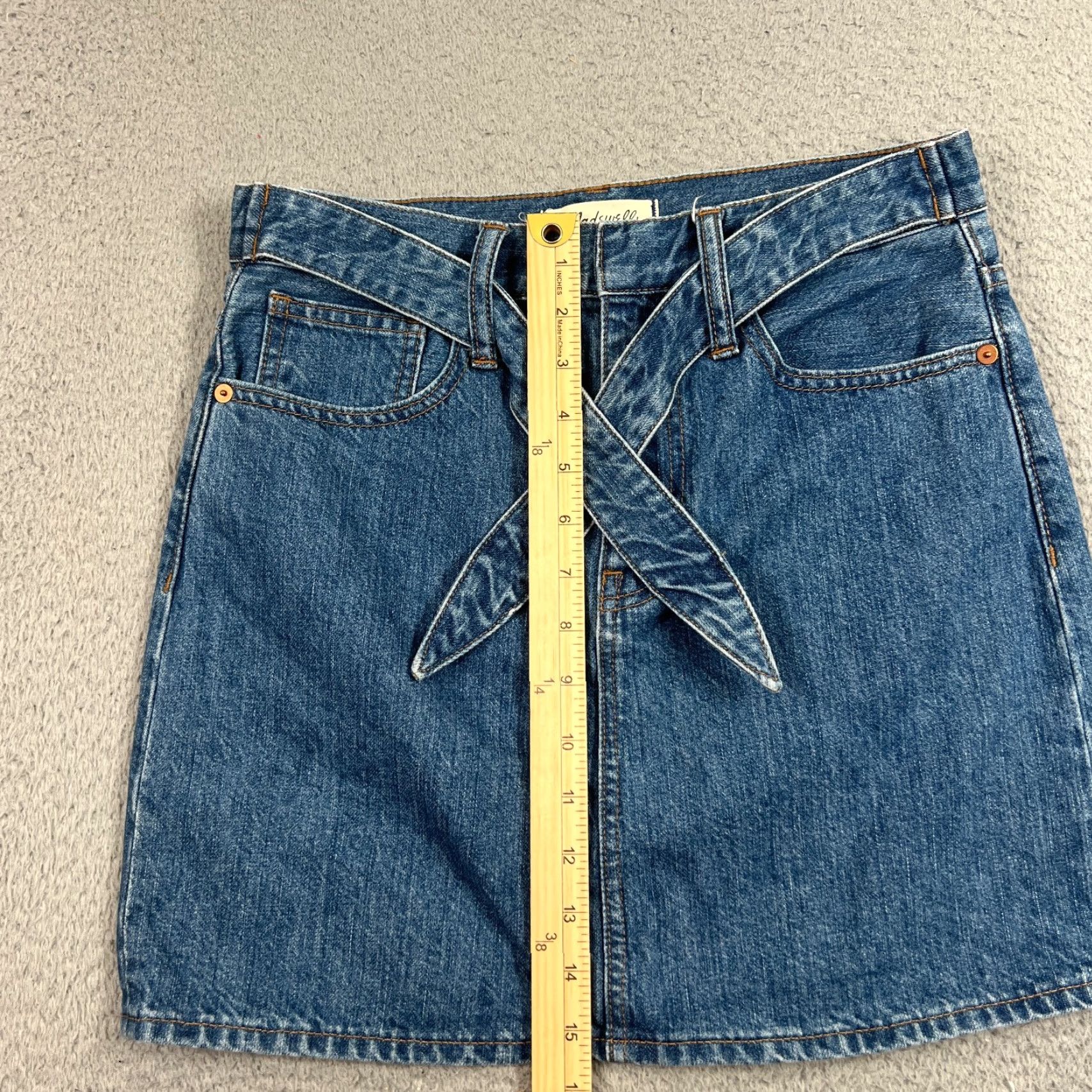 Madewell Madewell Denim Skirt Womens 25 Blue A-Line High Rise Tie Waist Pockets Bohemian Size 42" / US 20 - 4 Thumbnail