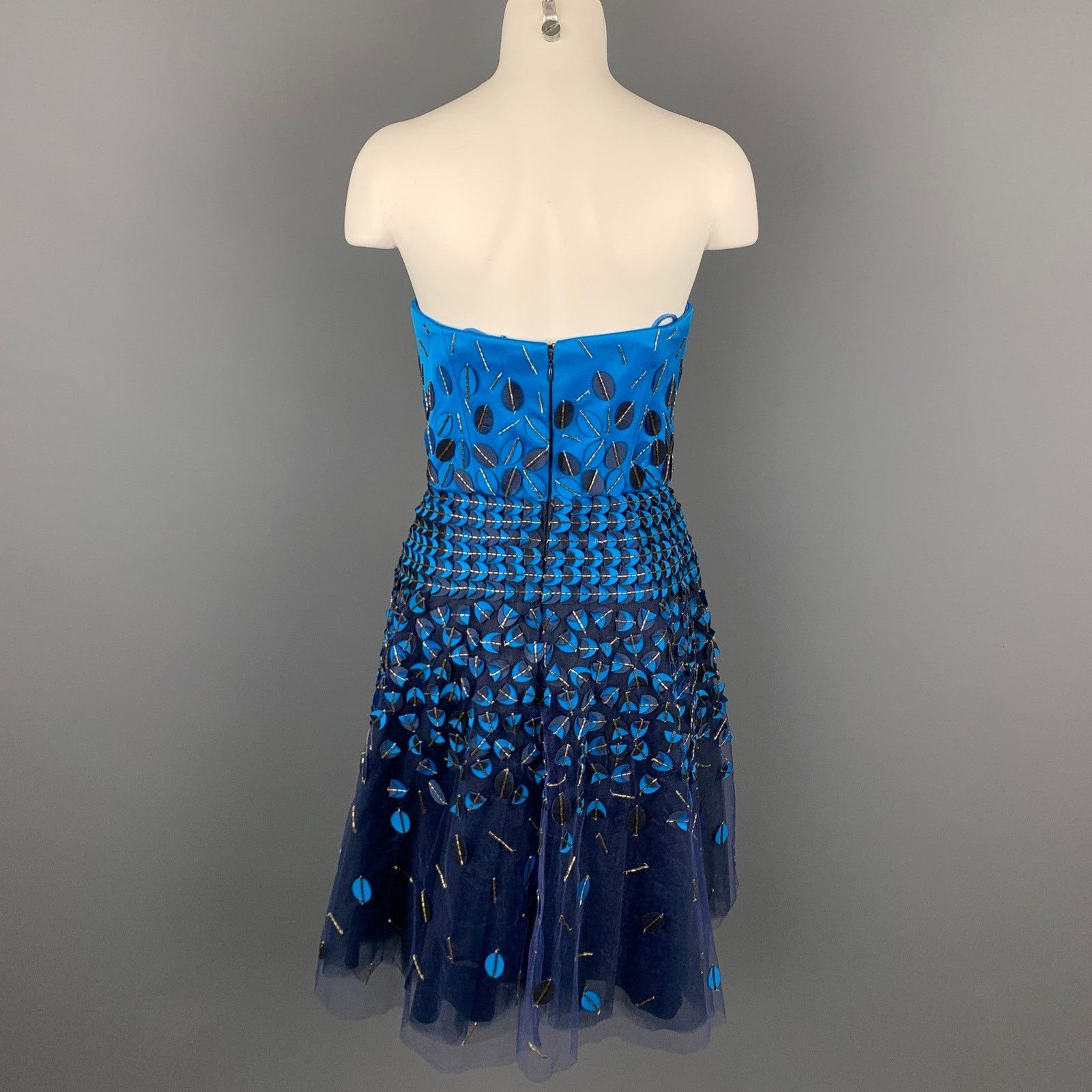 Carolina Herrera Royal Blue & Navy Cotton / Polyester Strapless A-Line Dress Size M / US 6-8 / IT 42-44 - 4 Thumbnail