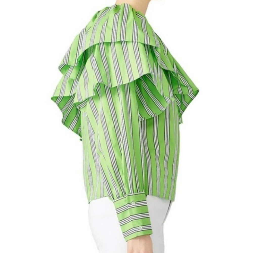 MSGM New MSGM Neon Striped Ruffle Cotton One Shoulder Top Blouse Size M / US 6-8 / IT 42-44 - 3 Thumbnail