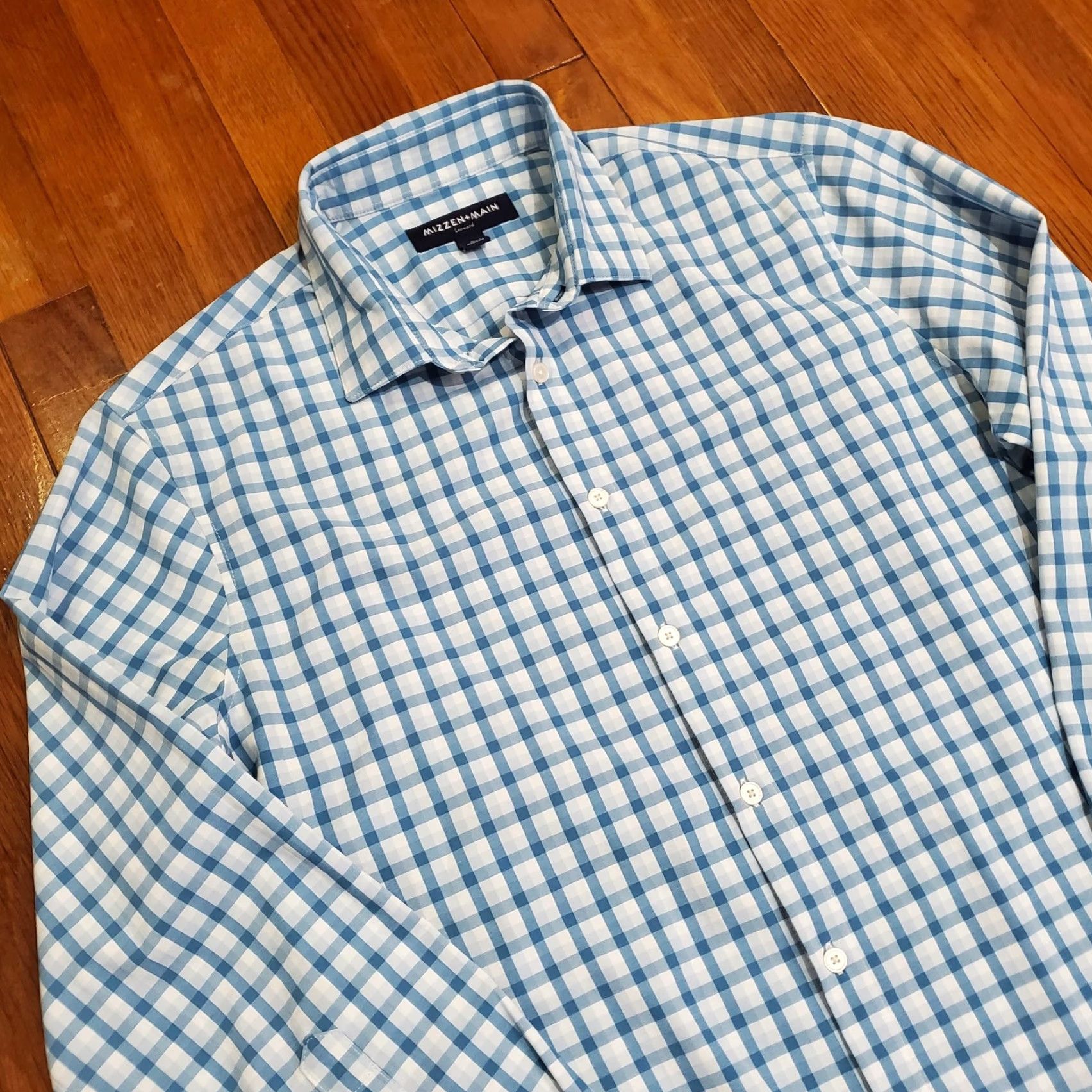 Mizzen+Main VINTAGE not applicable, so: Mizzen+Main Leeward Shirt Mens L Blue Gingham Trim Fit Performance 1WS-0950 Size US L / EU 52-54 / 3 - 3 Thumbnail