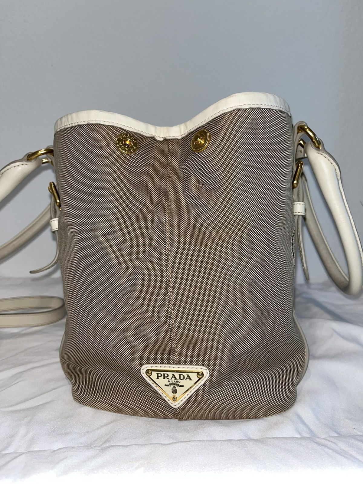 Prada PRADA Tote Bag Logo Jacquard Ribbon Canvas Leather Size ONE SIZE - 9 Thumbnail