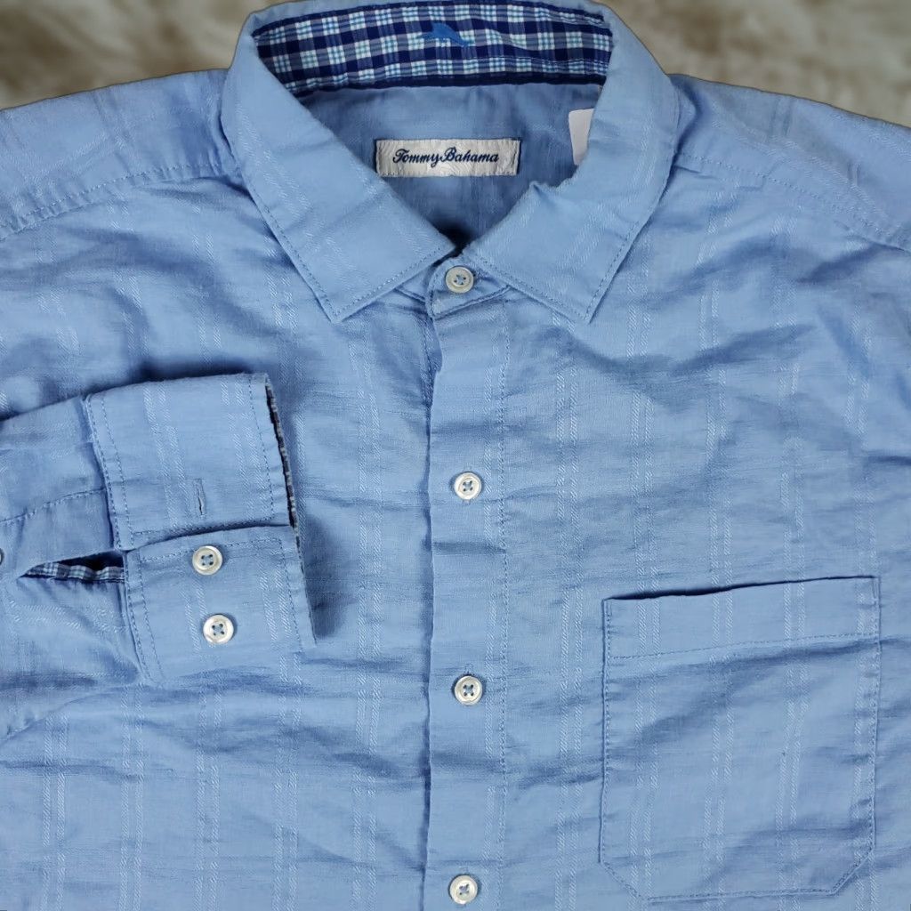 Tommy Bahama VINTAGE Tommy Bahama Shirt Men's Medium Blue Linen Button-Up Long Sleeve Casual Resort Beach Classic Size US M / EU 48-50 / 2 - 1 Thumbnail