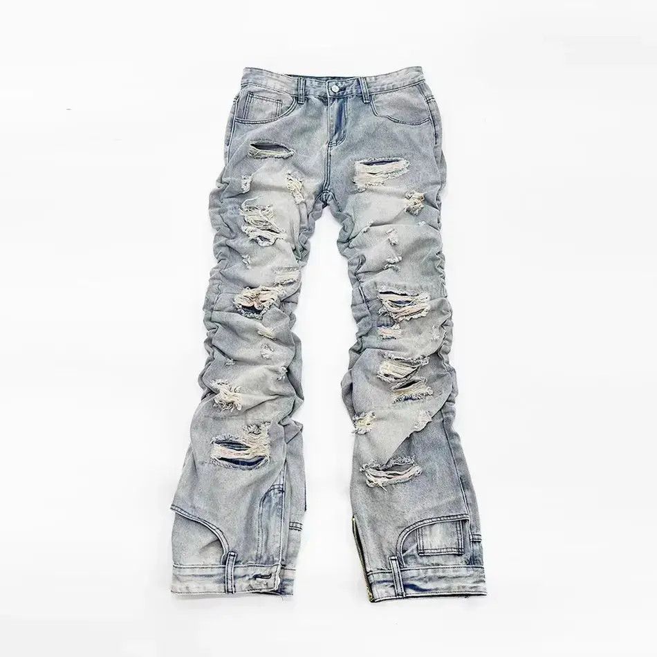Japanese Brand Street Hip Hop Aged Washed Extra Long Distressed Jeans Size US 30 / EU 46 - 2 Thumbnail