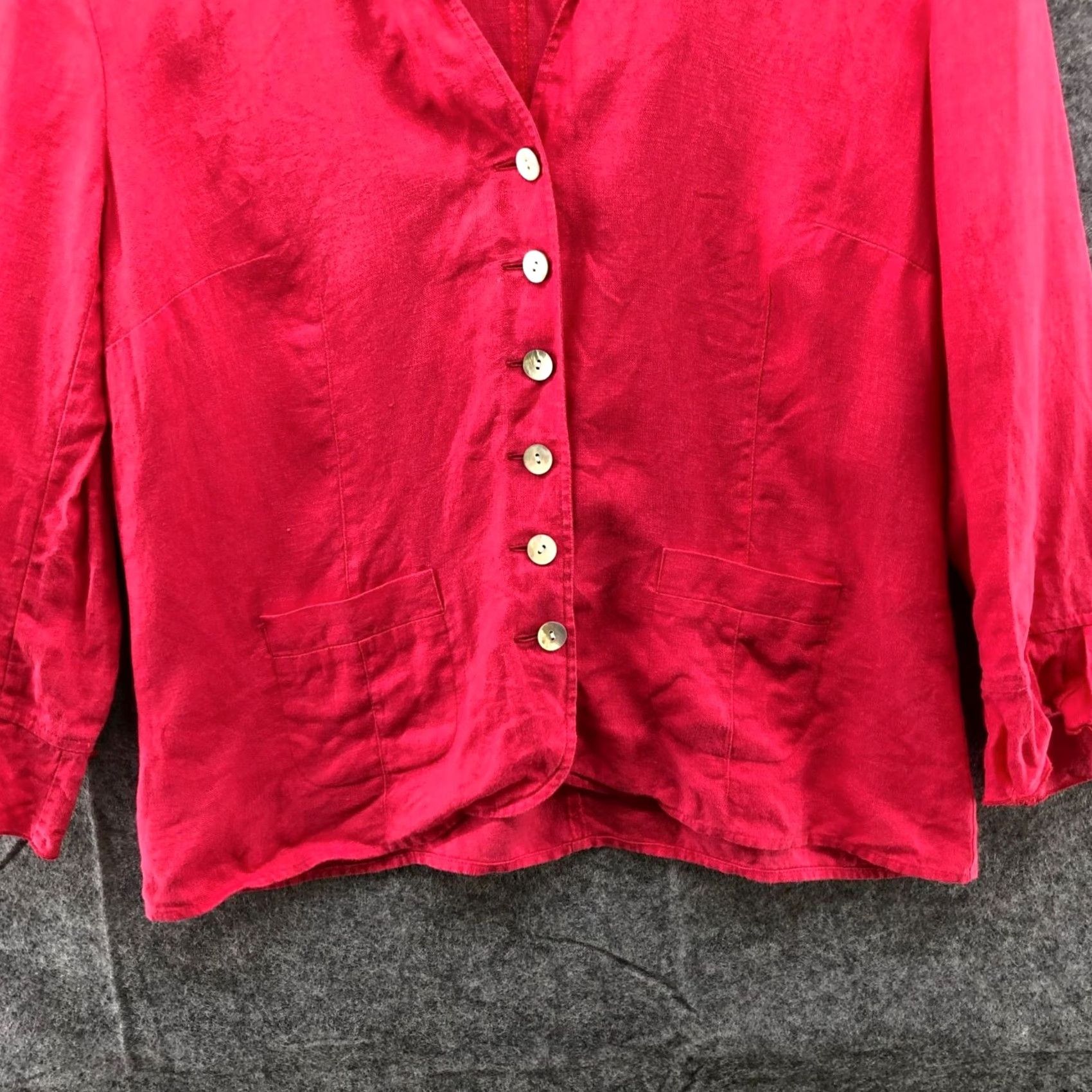 Talbots VINTAGE Talbots Pink Linen Shirt Jacket Womens 10 Blazer Button Front Ruffle Cuff Beach Modern Short Sleeve Size L / US 10 / IT 46 - 4 Thumbnail