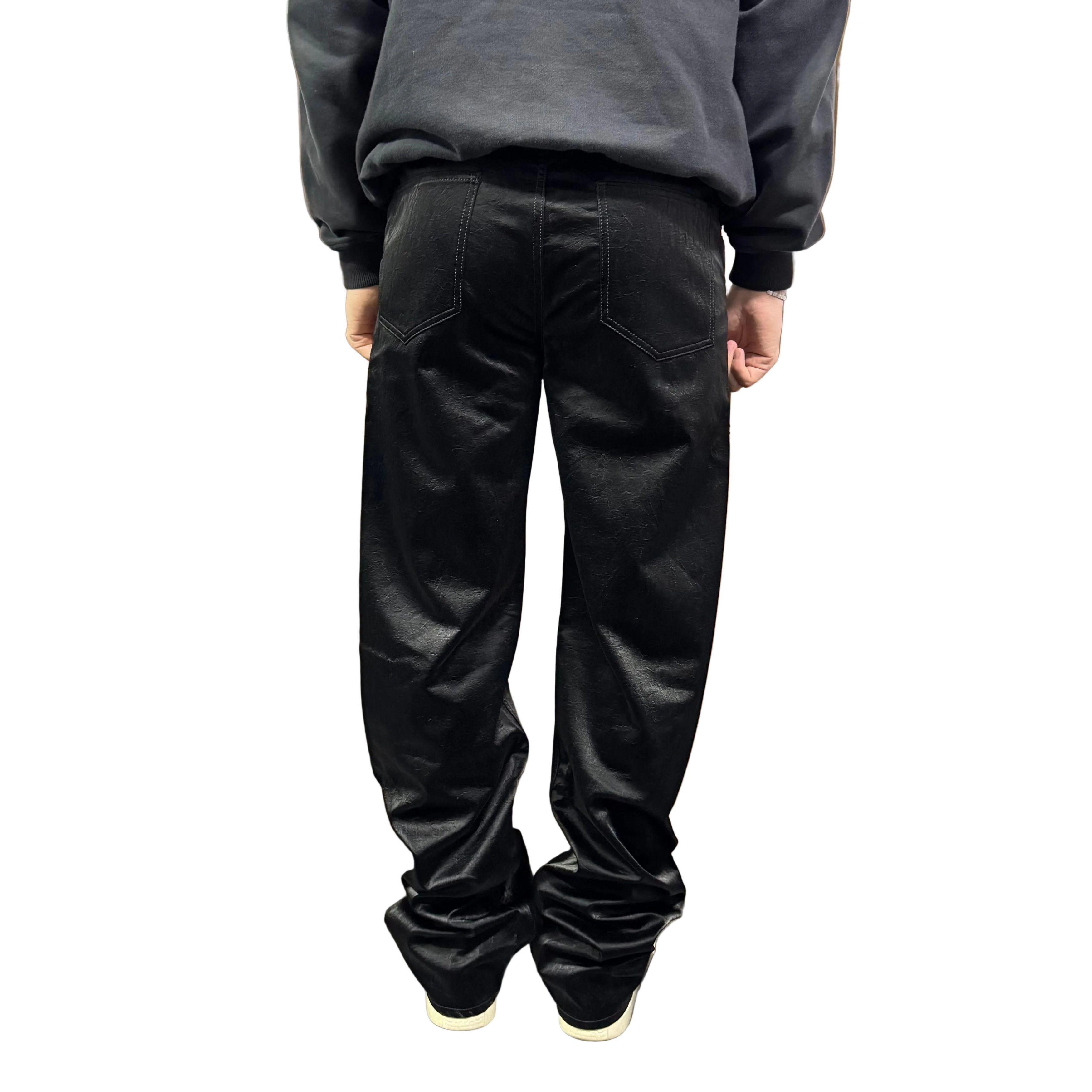 Saint Laurent Paris Black Crinkle High-Waisted Wide-Leg Jeans Size US 34 / EU 50 - 4 Thumbnail