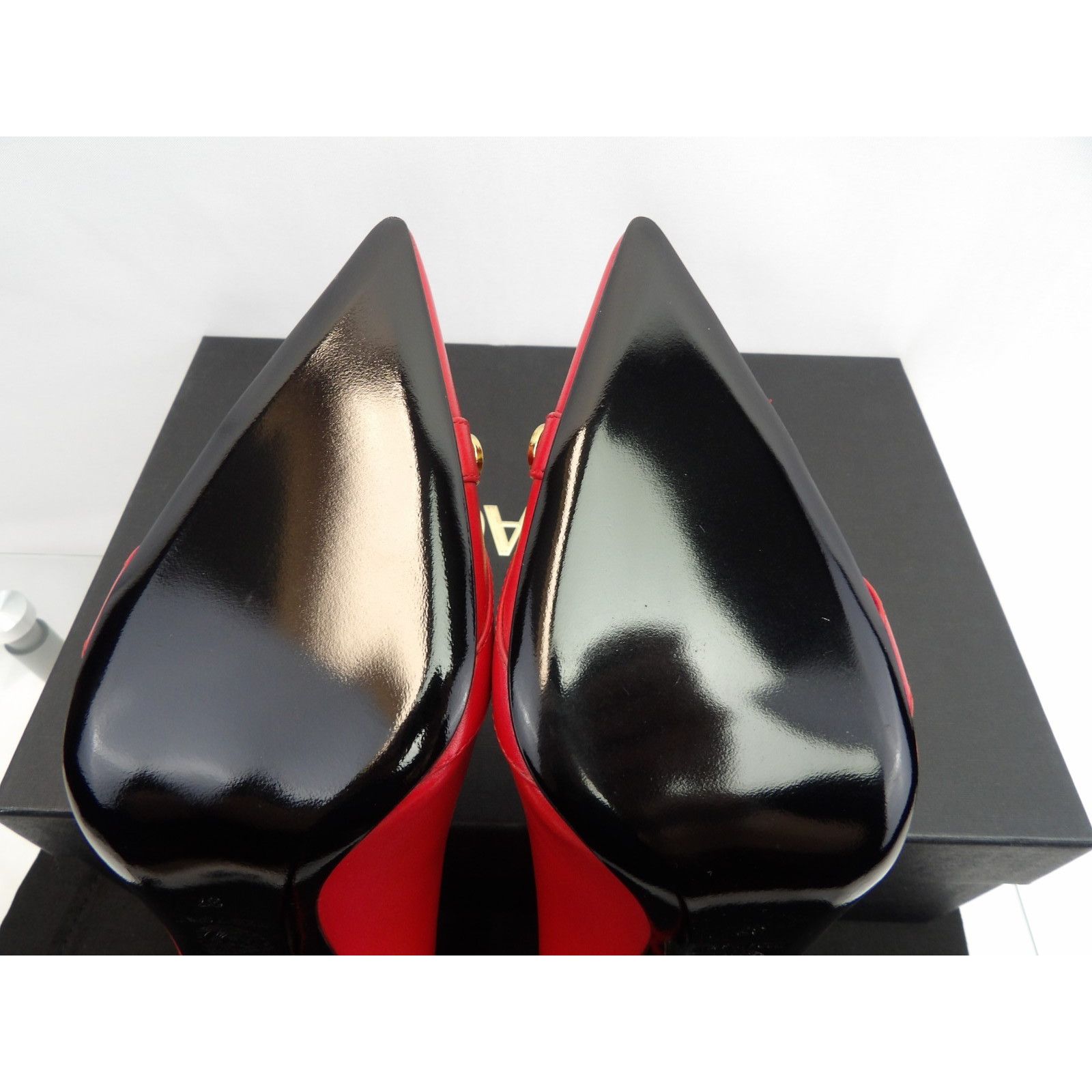 Versace NIB VERSACE RED LEATHER GOLD MEDUSA LOGO STUDS PUMPS 39 Size US 10 / IT 40 - 8 Thumbnail