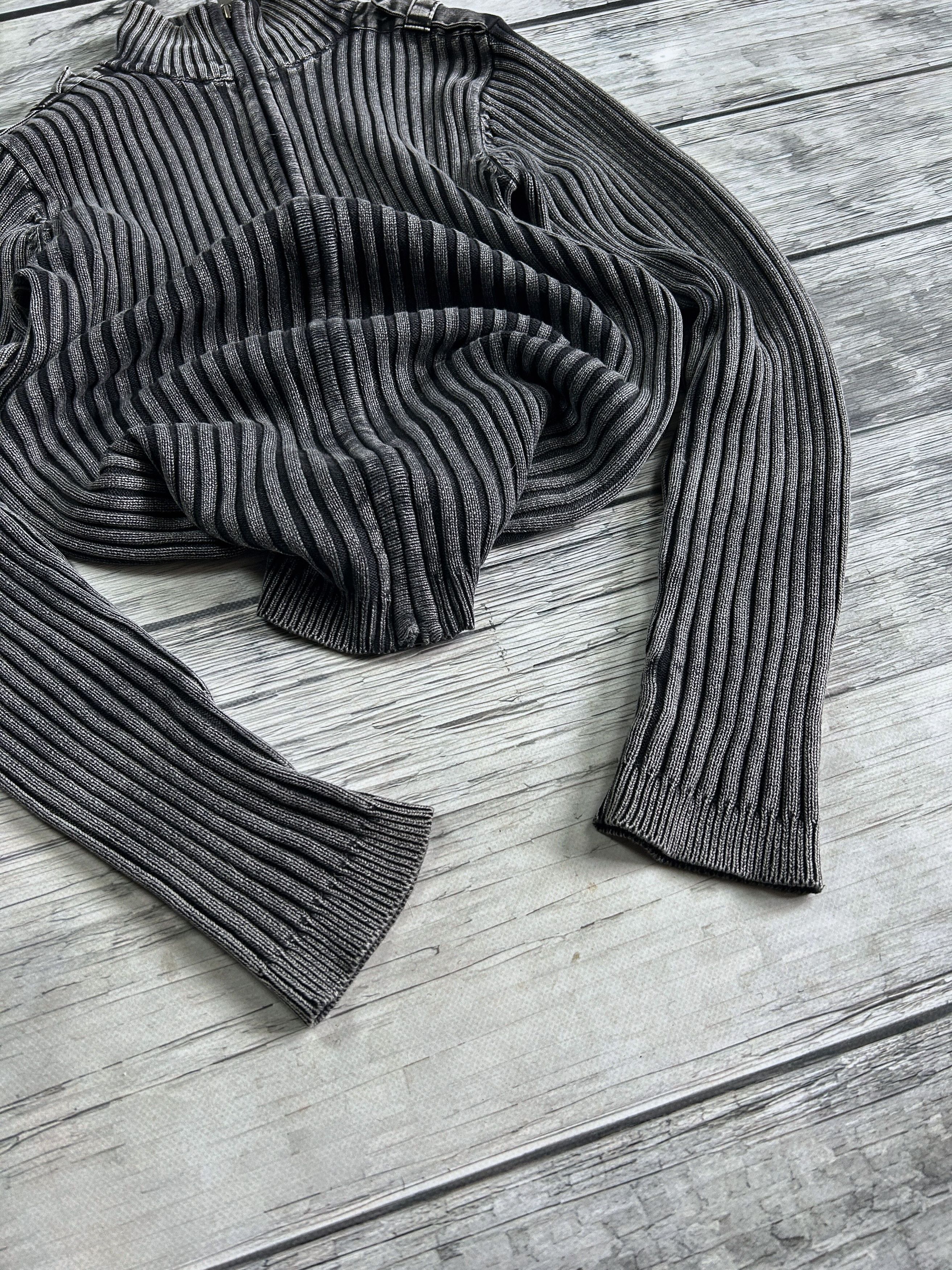 Vintage Grey Ribbed Zip Sweater Cropped Slim Fit Minimal Archive Size US M / EU 48-50 / 2 - 2 Thumbnail