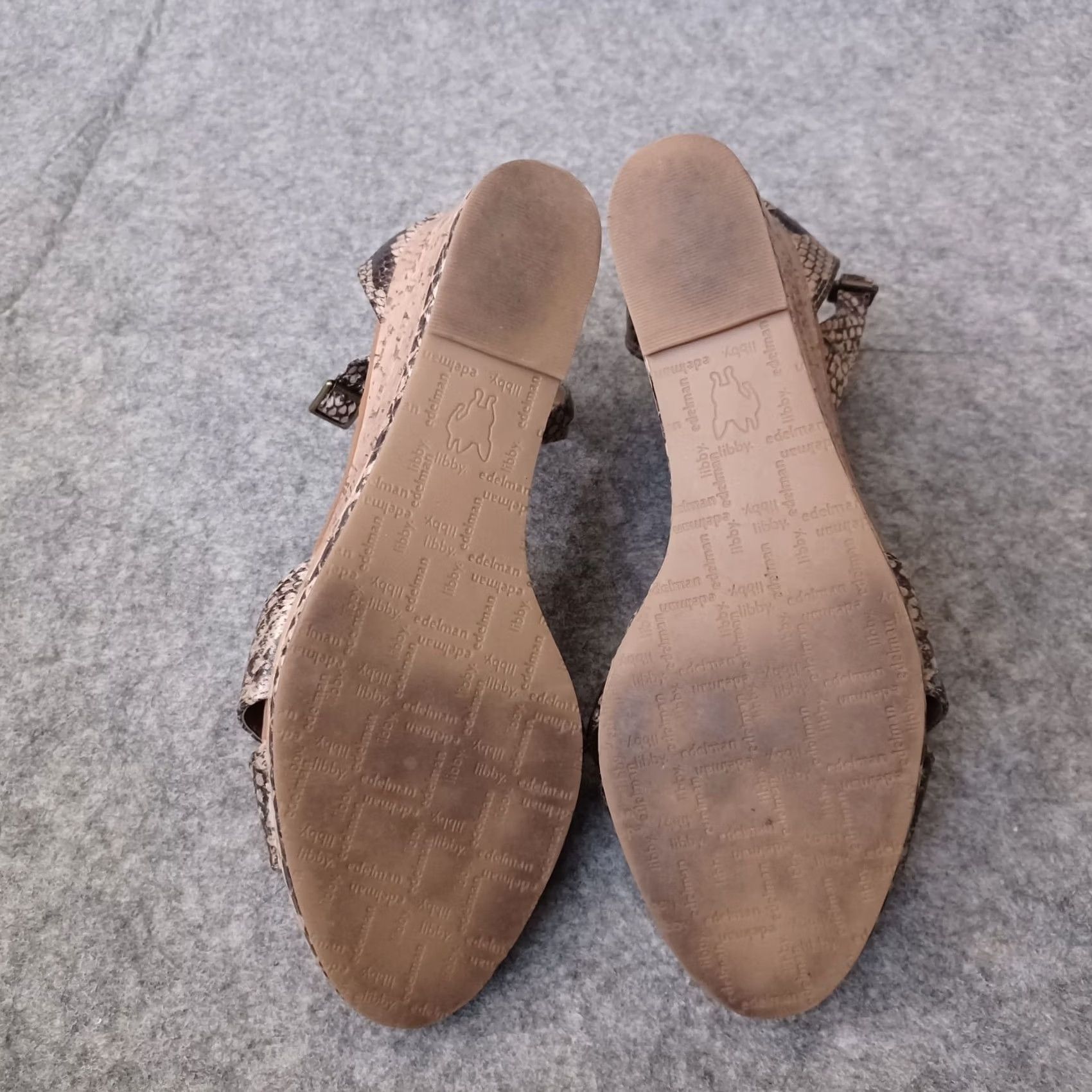 Skin Libby Edelman Sandals Women 8.5 W Beige Brown Faux Snake Skin Wedge Ankle Strap Size US 9 / IT 39 - 7 Thumbnail