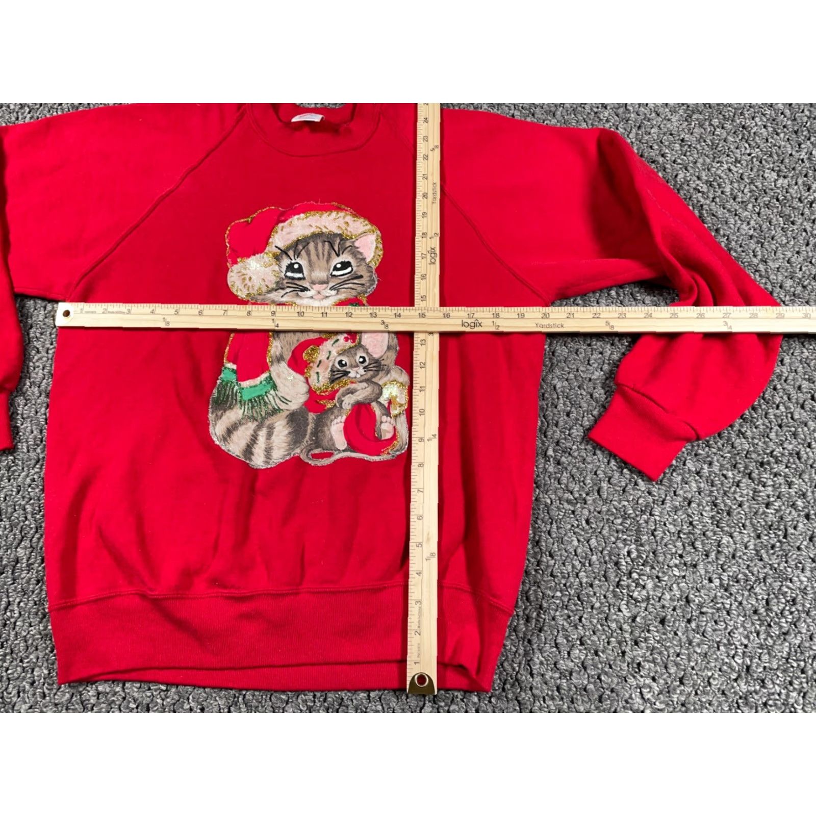 Jerzees VINTAGE Jerzees Sweatshirt 90s Christmas Kittens Raglan Sleeve Red Crew Neck Pullover Adult L Cat Womens Holiday Warm Sweatshirt Size L / US 10 / IT 46 - 5 Thumbnail