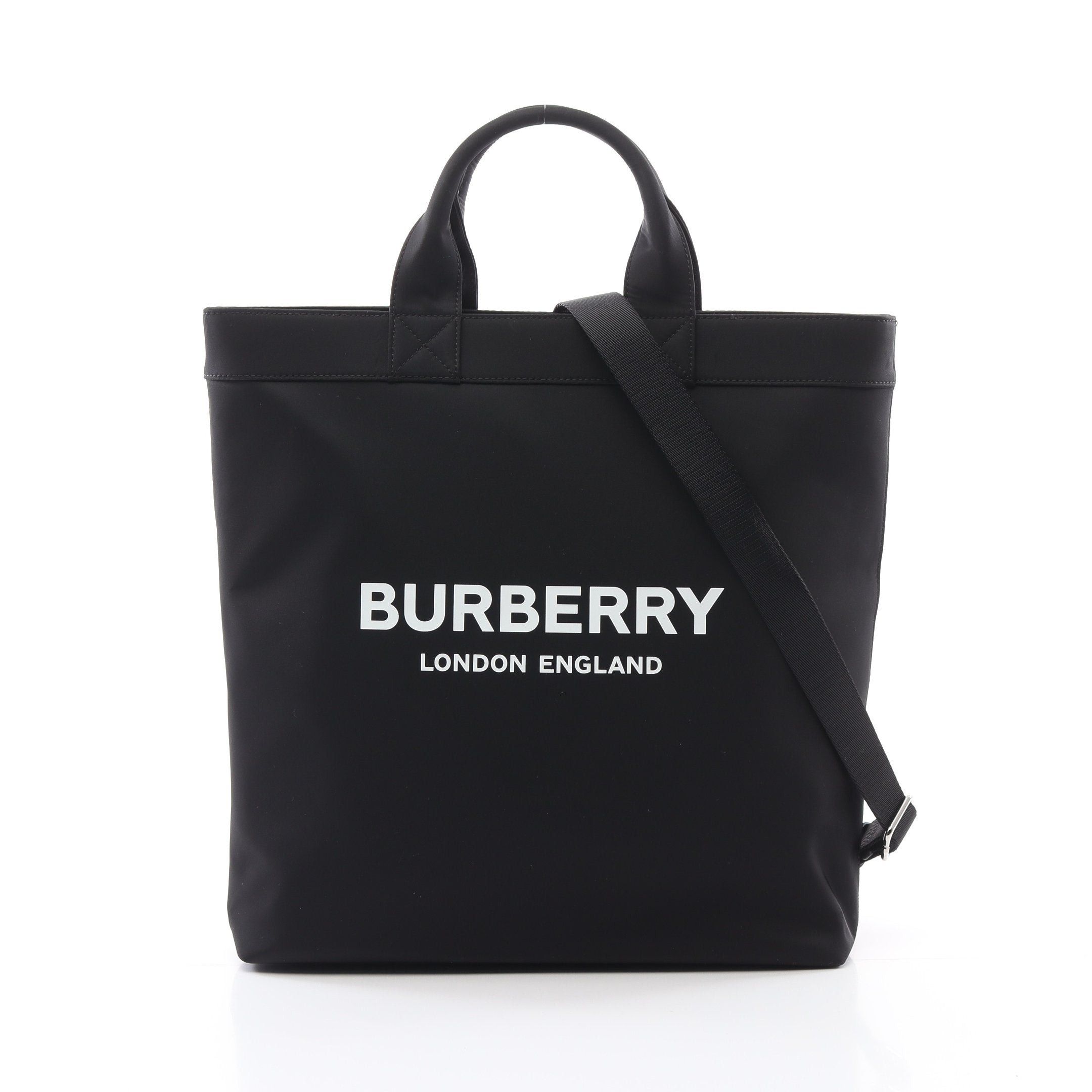 Burberry Burberry Econyl Handbag Tote Bag Logo Print Nylon Black Size ONE SIZE - 1 Thumbnail