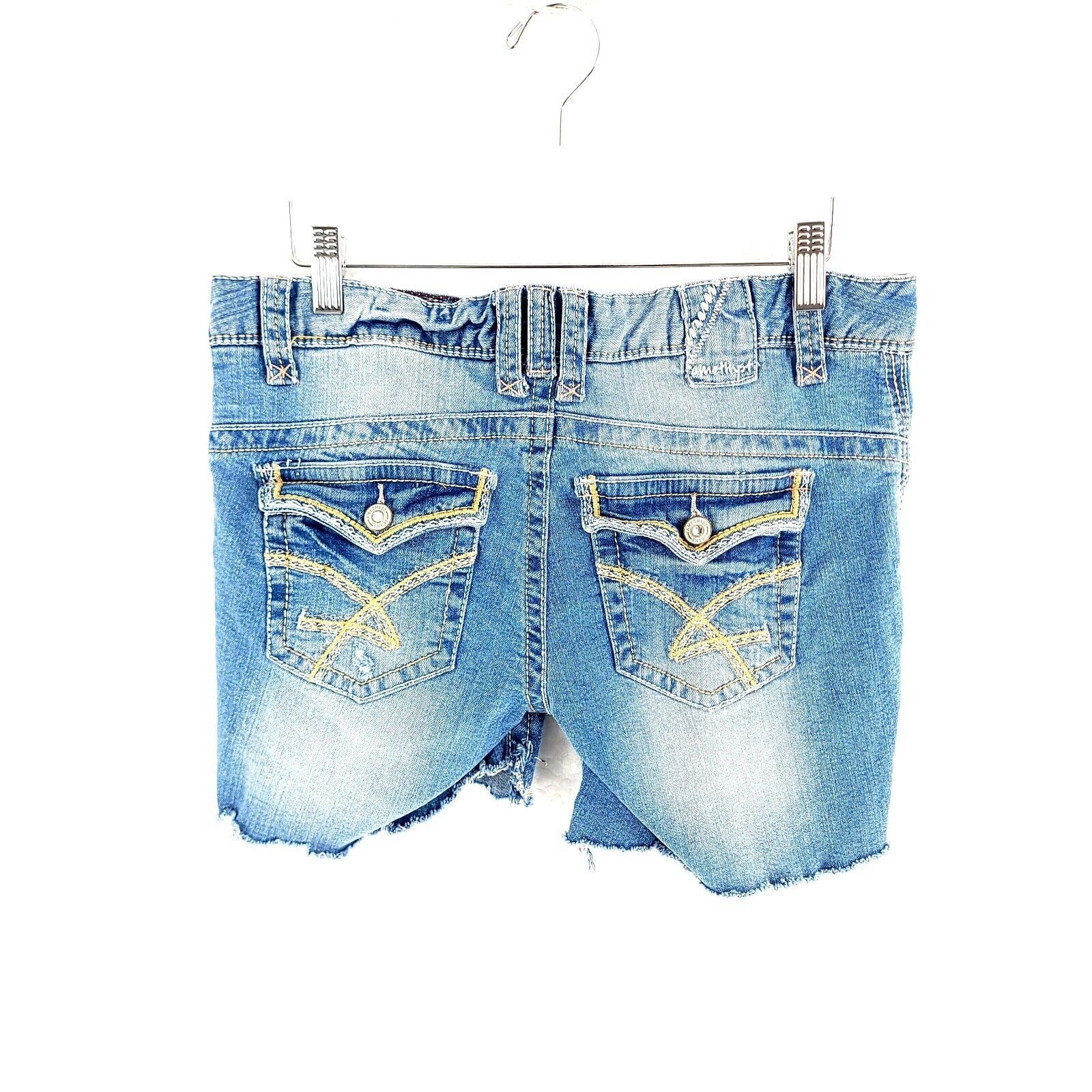 Other Amethyst Jean Denim Shorts Blue Whiskering Distressed Low Ri Size 31" - 5 Thumbnail