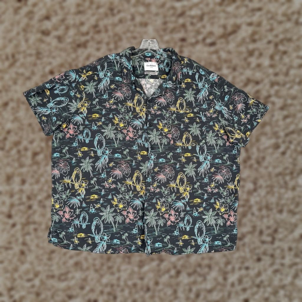 Vintage Goodfellow & Co Shirt Men 2XL XXL Black Macaws AOP Hawaiian Button Up 100% Rayon Size US XXL / EU 58 / 5 - 1 Thumbnail