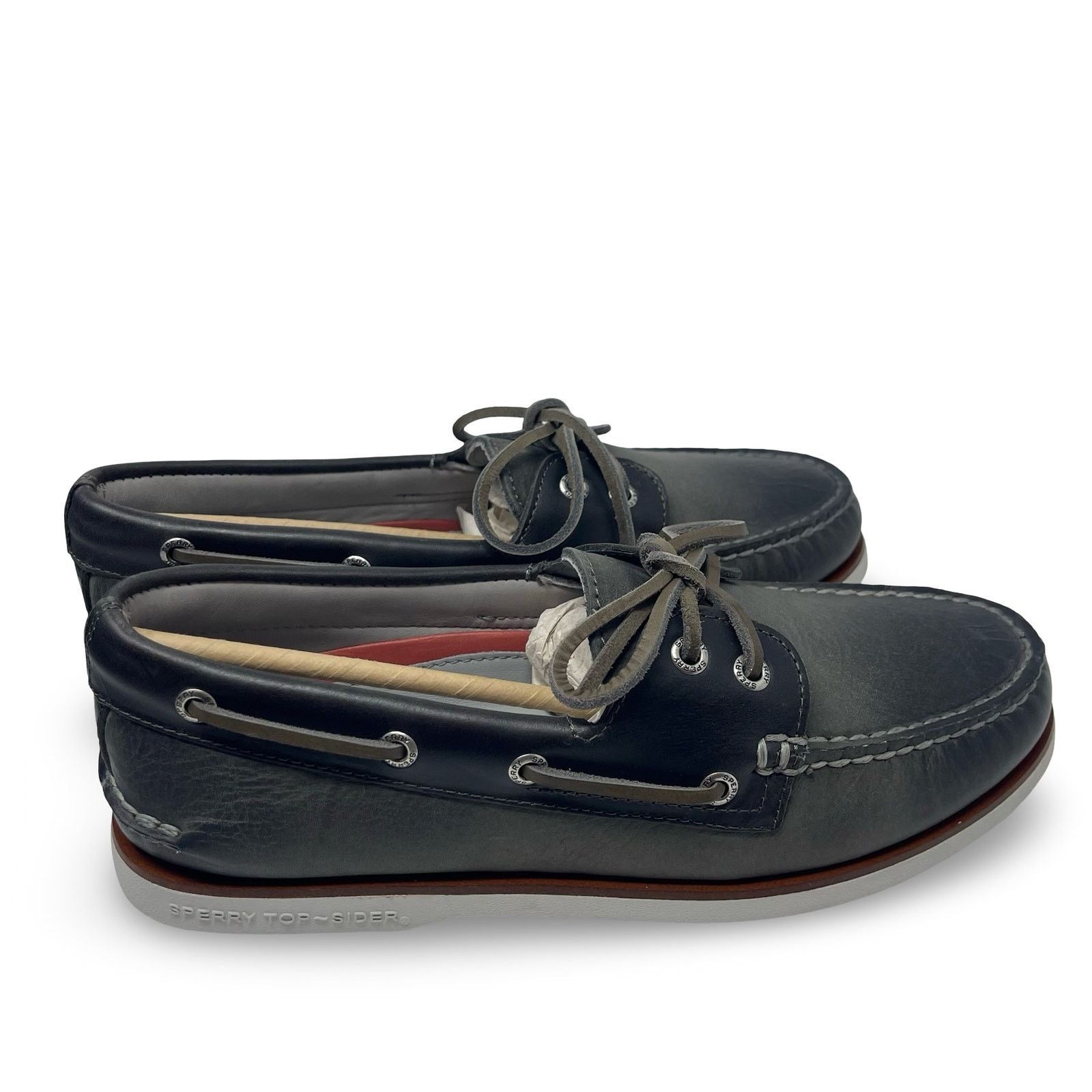 New SPERRY Gold Cup Men Gray Leather Boat Shoes Size