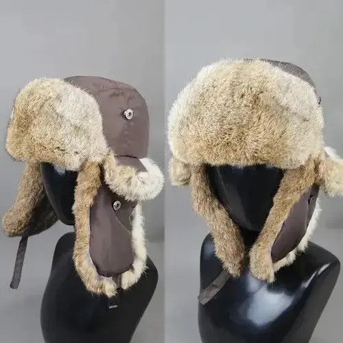 Other Warm Natural Rabbit Fur Bomber Hat With Earflaps Size ONE SIZE - 4 Thumbnail