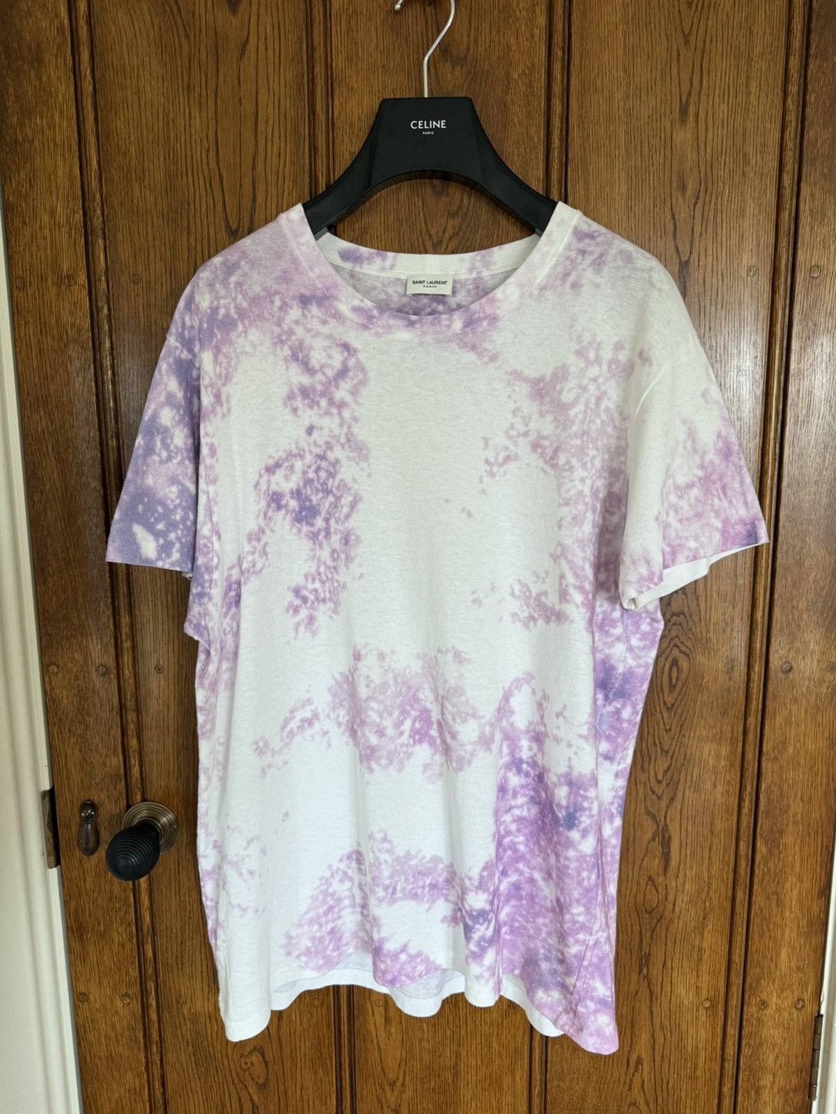 SS16 Saint Laurent tie dye white purple cloud t shirt Hedi