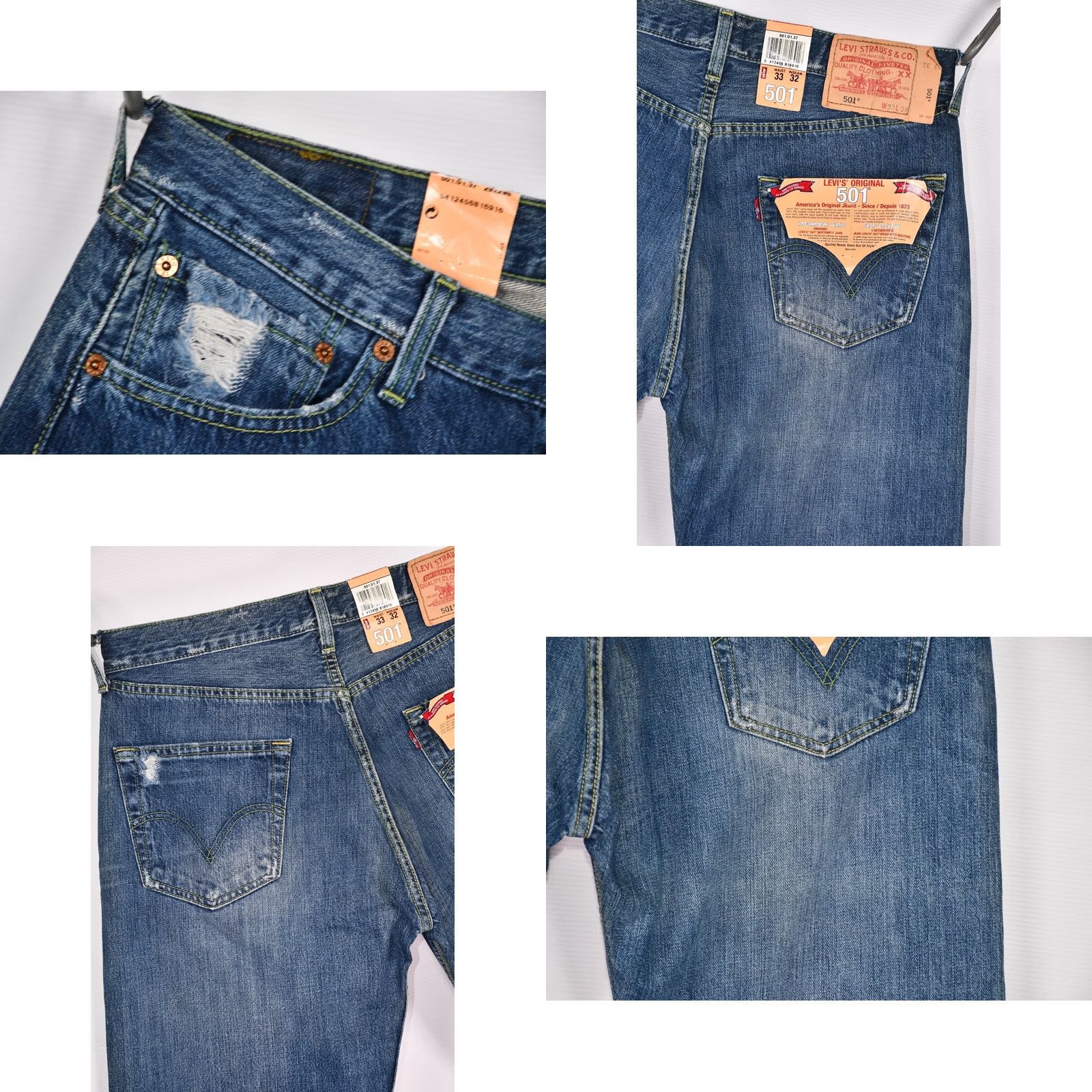 Levi's VINTAGE Levi’s 501 Jeans Mens Distressed Denim 33x32 Blue Cotton 5-Pocket Straight Retro Shirt Size US 33 - 8 Thumbnail