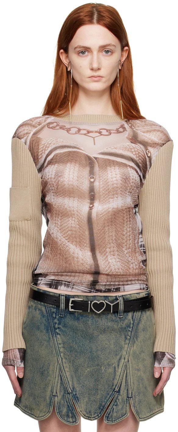 Jean Paul Gaultier × Y/Project Beige Trompe L'oeil Sweater Size XS / US 0-2 / IT 36-38 - 2 Thumbnail
