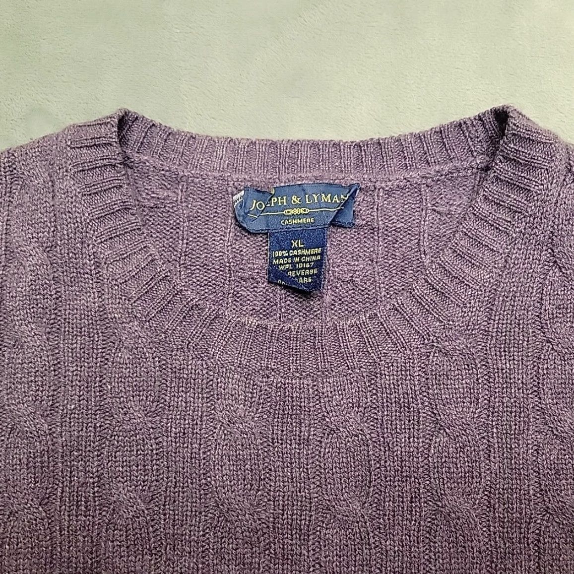 Joseph VINTAGE Joseph & Lyman Sweater Mens XL Purple Cable-Knit Wool Pullover 100% Cashmere Crew Neck Knit Casual Modern Classic Mens Size US XL / EU 56 / 4 - 3 Thumbnail