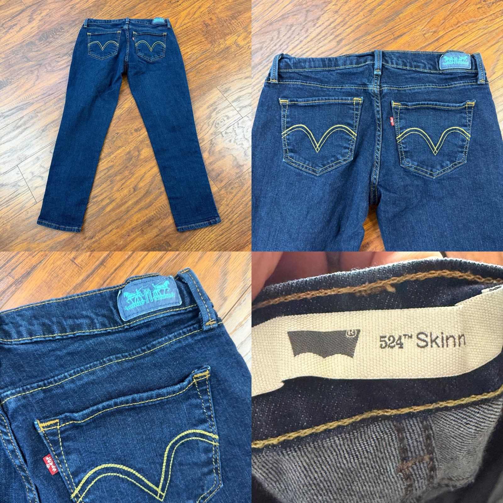 Levi's Levis 524 Jeans Womens 9 Skinny Low Rise Stretch Denim Dark Wash 29x26 Blue Cotton Blend Denim Regular 500 Series Womens Jeans 29x26 Size 29" - 8 Thumbnail